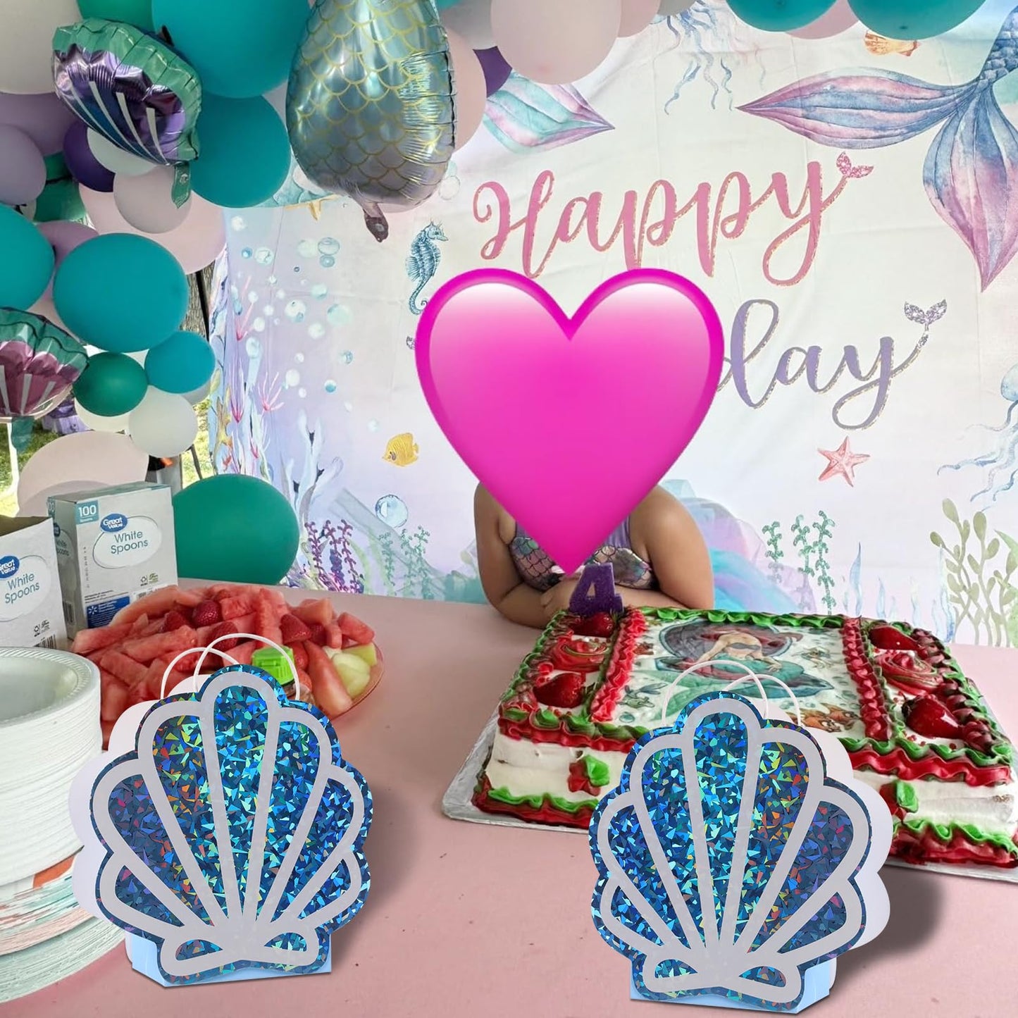 Sariiraw 24 Pack Mermaid Party Favor Bags with Handles, Holographic Seashell Goodie Bags for Under The Sea Theme Party Decorations, Mermaid Birthday, Baby Shower Supplies, 4.7"x3.1"x8.3"