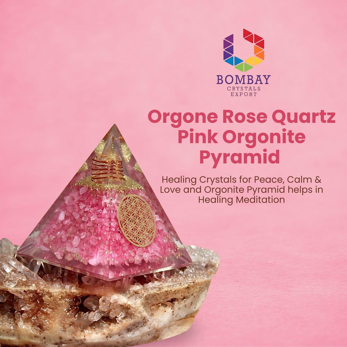 Rose Quartz Orgone Pyramid for Healing Energy – Handcrafted Crystal Pyramid with Copper Coil for Love, Harmony & Meditation – Reiki, Chakra Balancing, Positive Energy Generator Spiritual Gift