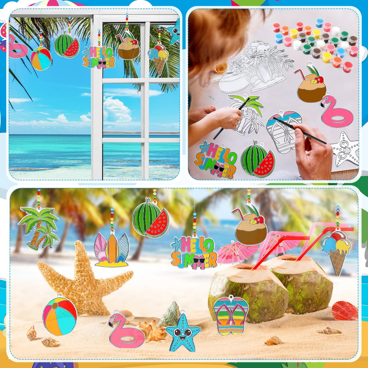 Sonwyoung 30 Sets Summer Suncatchers Craft Kits, DIY Glow in The Dark Suncatcher Kits Stained Glass Window Paint Art for Party Activities Art Craft Party Favors