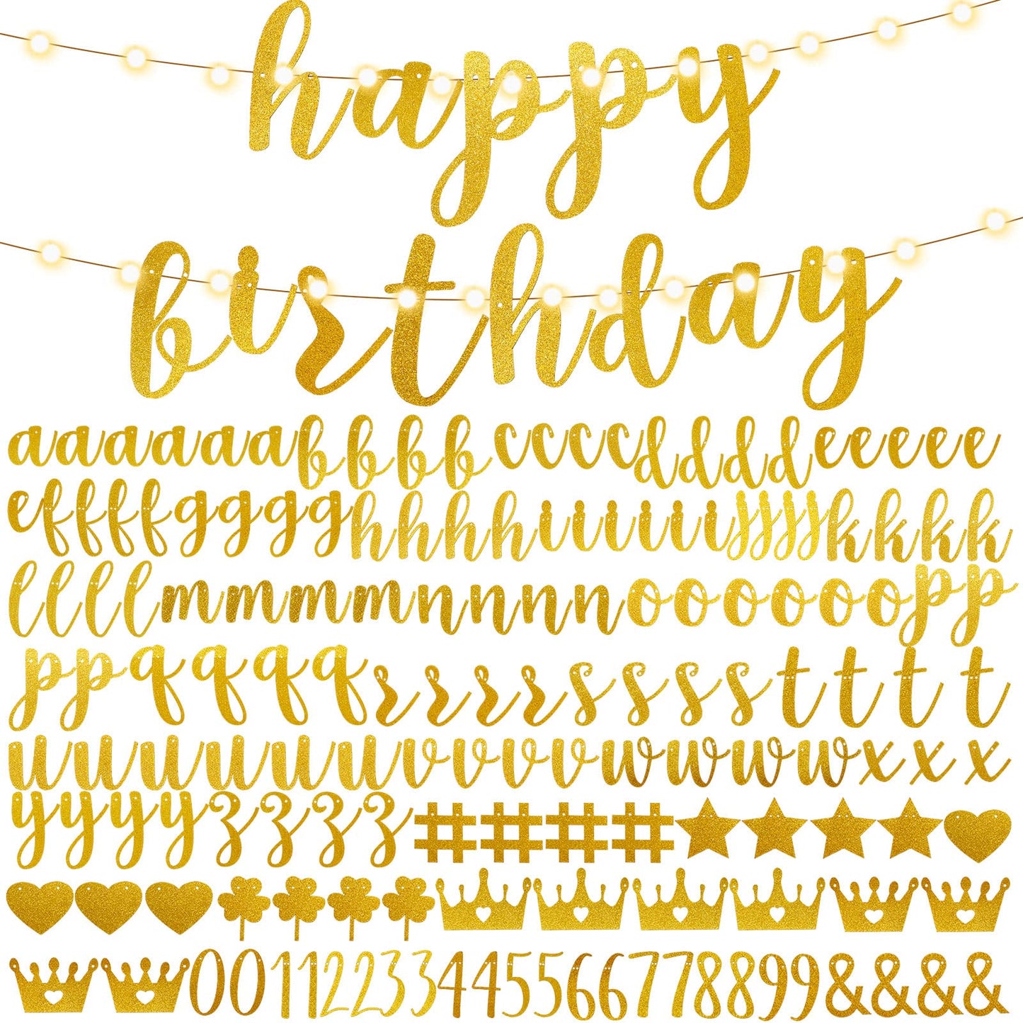 TaoBary 167 Pcs DIY Banner Kit Happy Birthday Glitter Banner Customizable Glitter Make Your Own Kit 162 Letters Symbols and Numbers 3 Rope for Birthday Halloween Wedding Christmas(Gold)