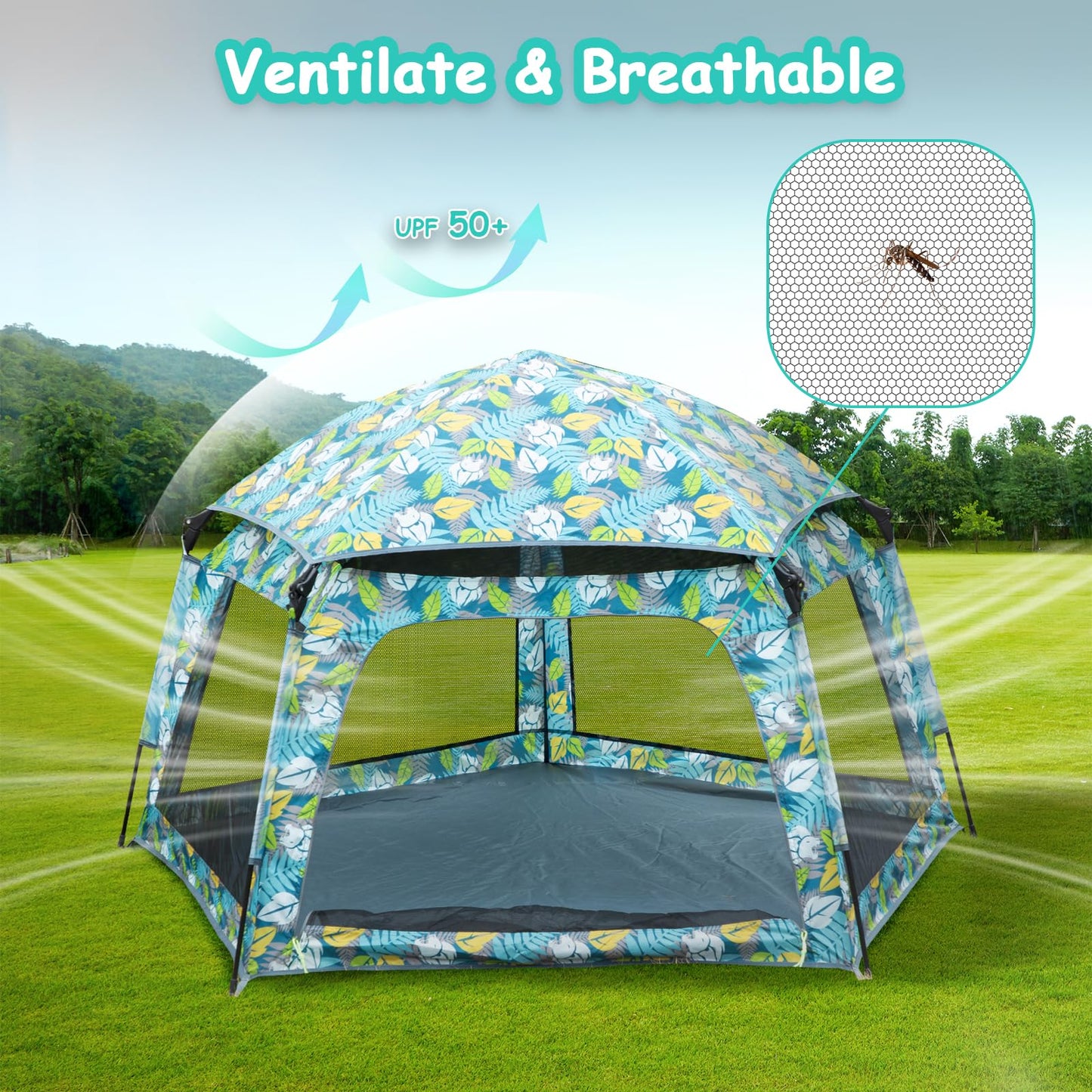 Funsland Baby Playpen Pop-up Tent - Outdoor & Indoor Play Tent for Beach with Canopy Travel Bag Portable Play Yard for Babies & Toddlers (Forest)