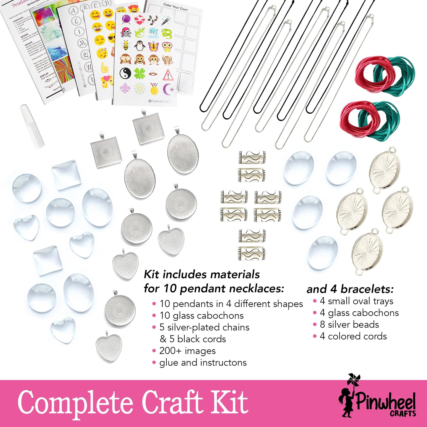 Pinwheel Crafts Pendant Jewelry Making Kit for Girls 8-12+ Years, Necklace and Bracelet Making Kit for Kids – Single Craft to Create Multiple Necklace & Bracelet for Teens with 200 Designs