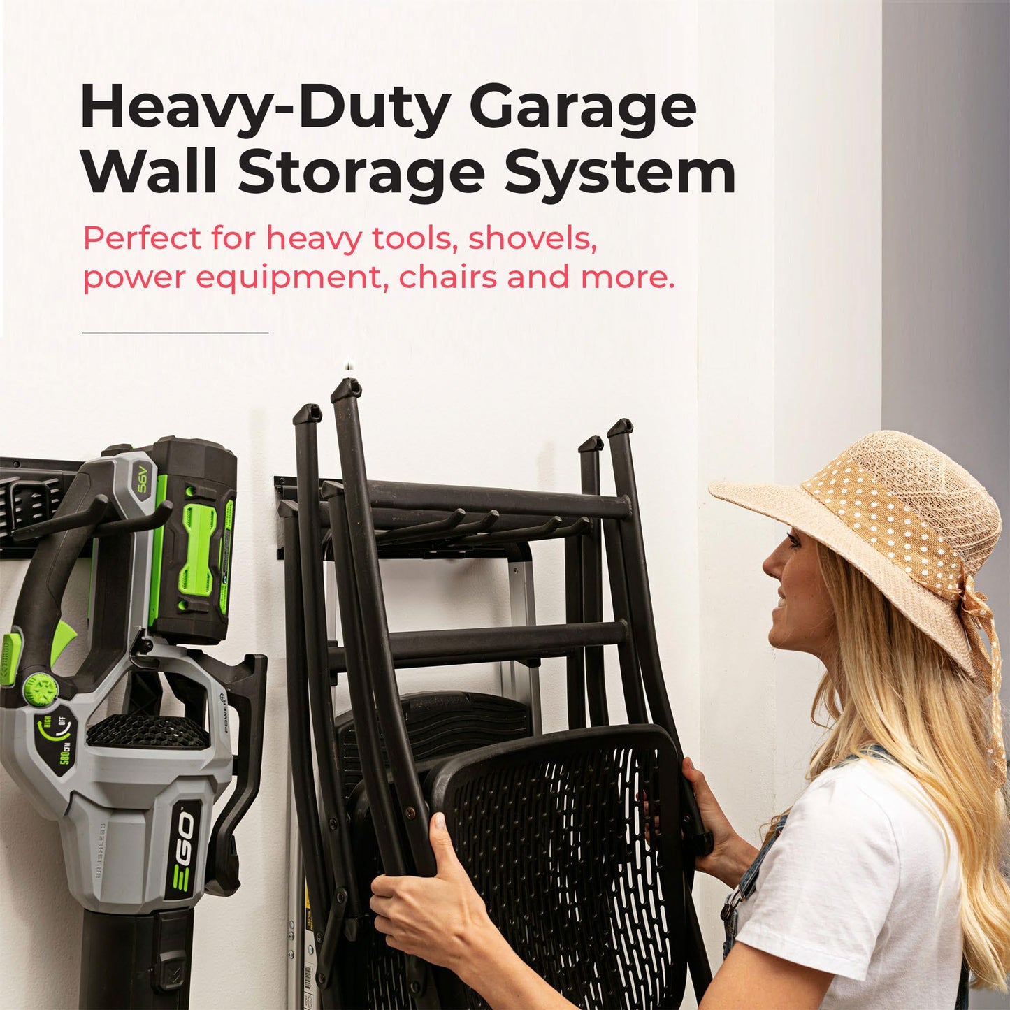 TIDYME Heavy-Duty Garage Wall Storage System | Wall Mounted Tool Organizer Rack with Shelving | 10-Piece Mounting Kit | Includes 4x10” Double-Layered Hooks & 2x16.5” Floating Utility Shelves