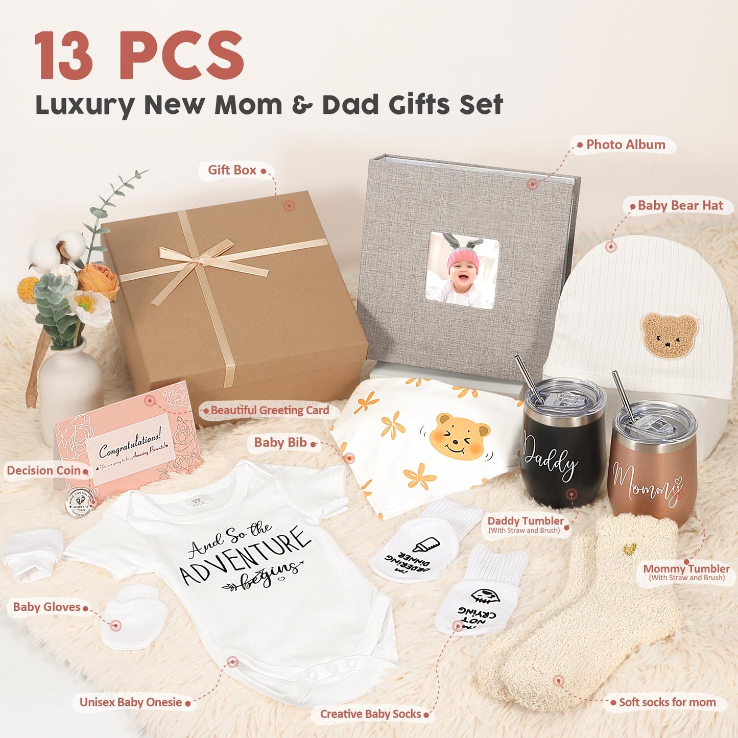 GIGPADE New Mom Gifts,Gender Reveal Gift,Pregnancy Gift for Expecting Mom,Pregnancy Announcement Baby Shower Gifts Basket with Baby Photo Albums,Tumbler for New Parents, First Time Mom,Gender Reveal