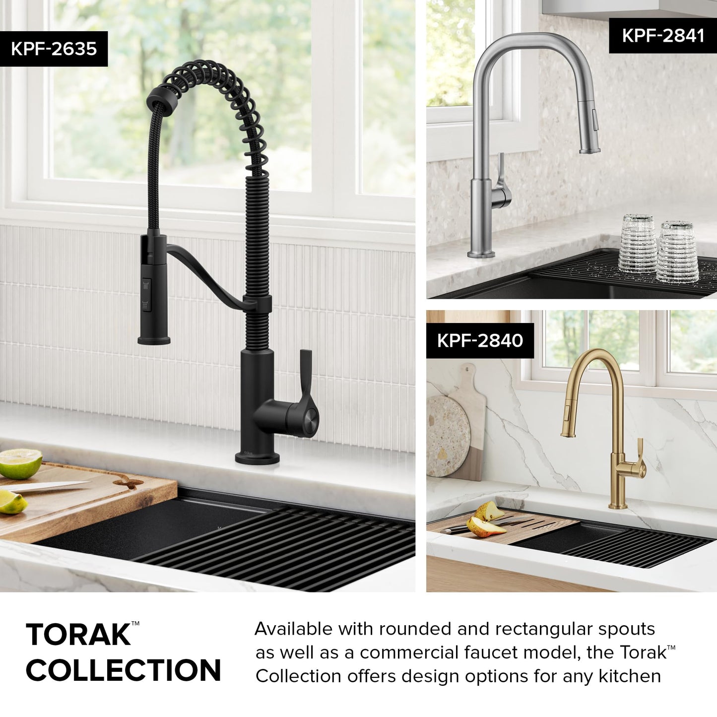 KRAUS Torak Pull Down Kitchen Faucet in Matte Black with 2 Function Sprayer, Pre-Attached Water Lines, and Mounting Hardware, KPF-2840MB