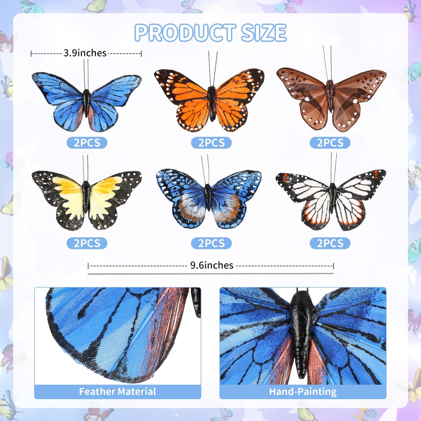 Butterfly Floral Picks Flower Arrangements Decoration 3D Artificial Feather Butterflies for Crafts Monarch Butterfly Decorations Fake Butterflies on Picks Bouquets for Garden Stakes Wall Decor