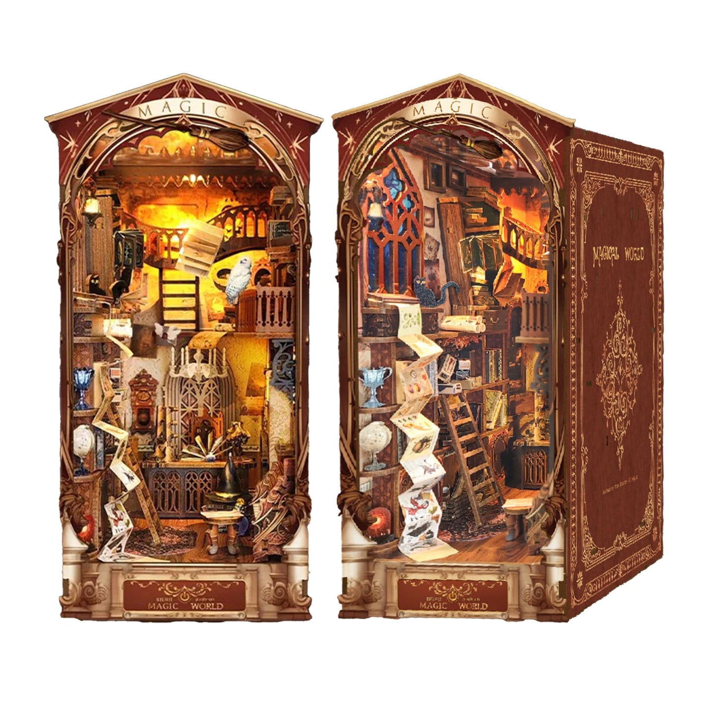 ZibbleZork Book Nook Kit, DIY Miniature Dollhouse Kit, 3D Wooden Puzzle for Adults and Teens, Booknook Bookshelf Decor Craft, Gifts for Women, Teens, and Puzzle Lovers (Magic World)