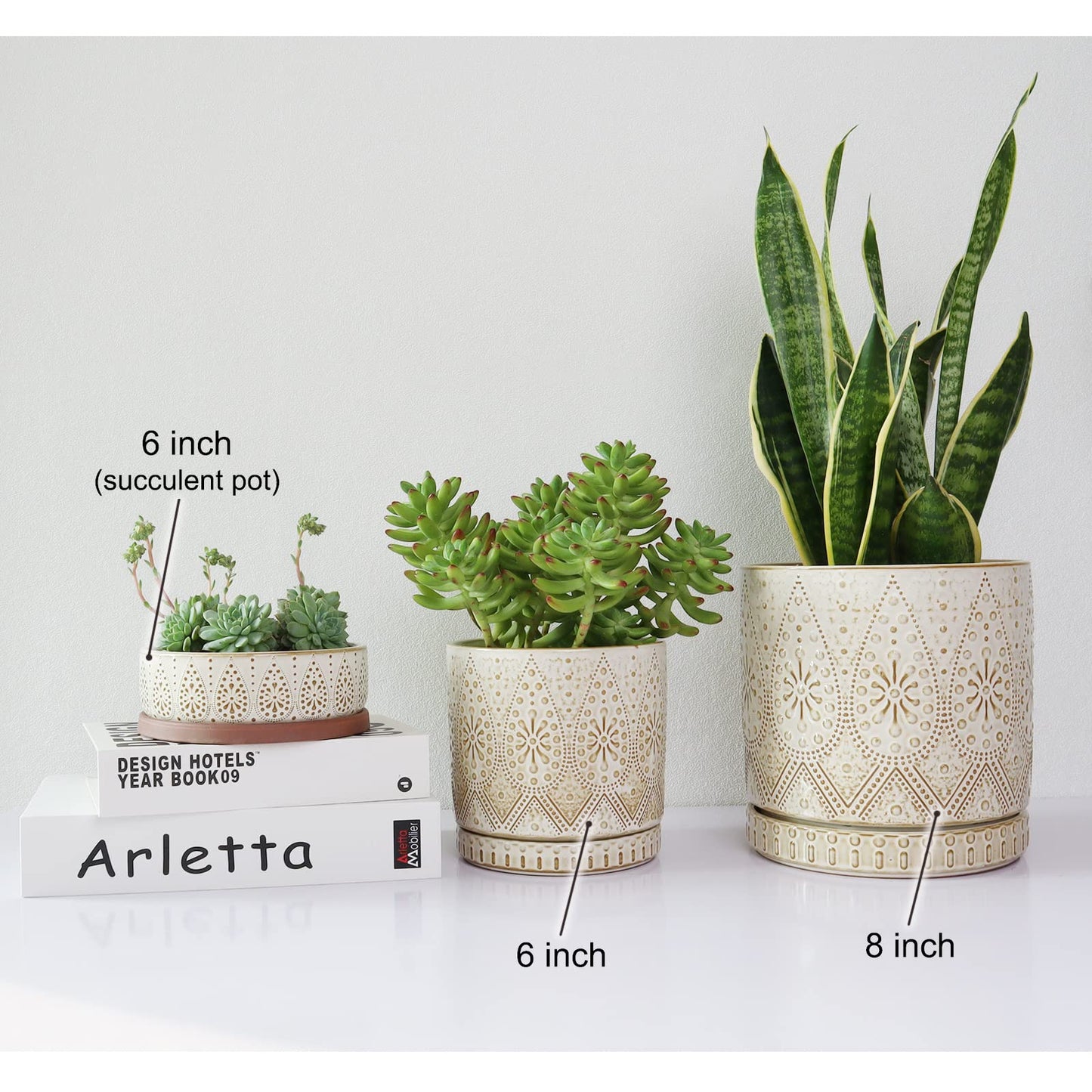 YFFSRJDJ 8 Inch Indoor Plant Pot with Drainage Holes and Saucers, Ceramic Planter for Plants, Succulent Orchid Flower Pots
