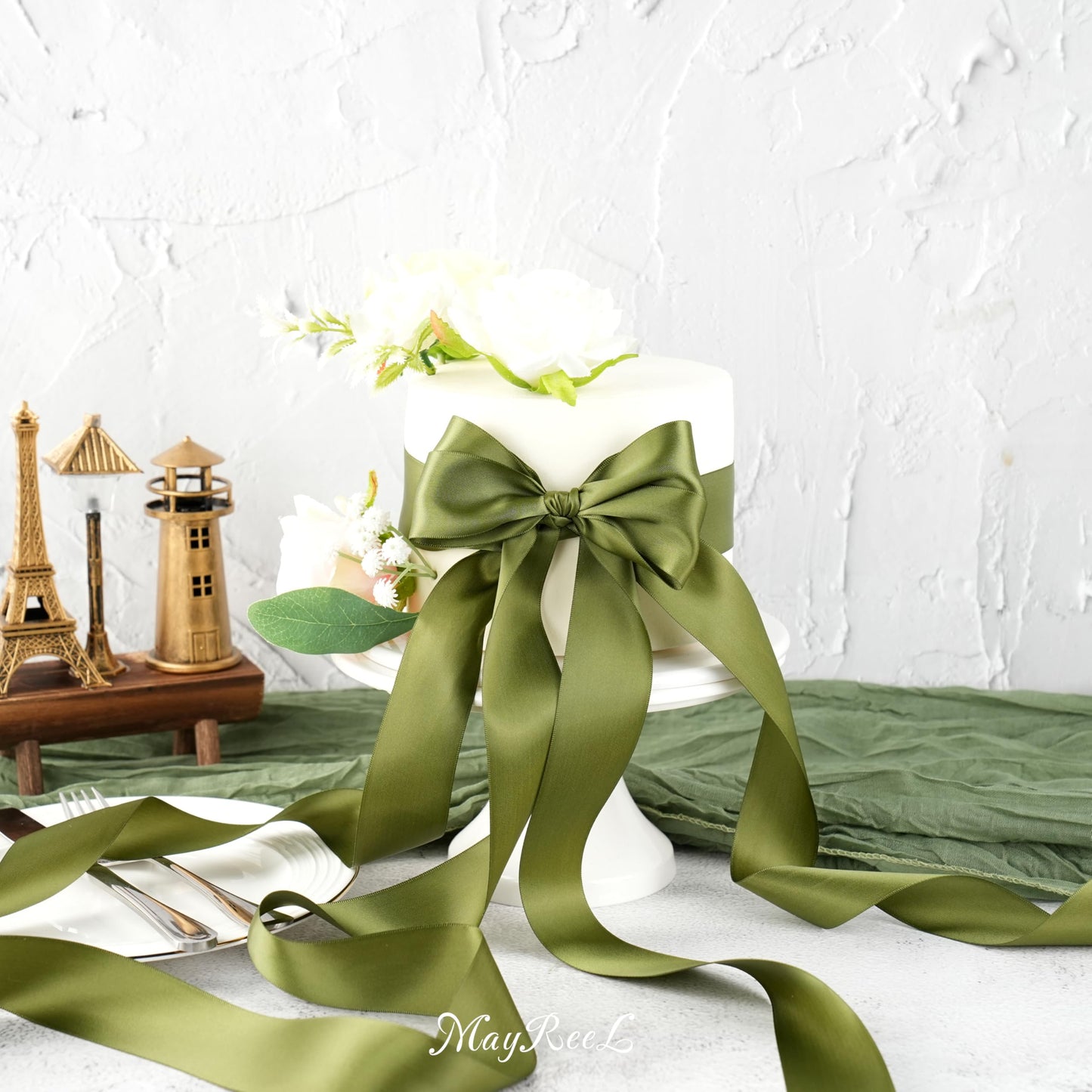 MAYREEL Moss Satin Ribbon 1.5 Inch Thick Double Faced Dark Green Ribbon for Crafts Gift Wrapping Wedding Decor Hair Bows Party Favor Flower Bouquets 25 Yards
