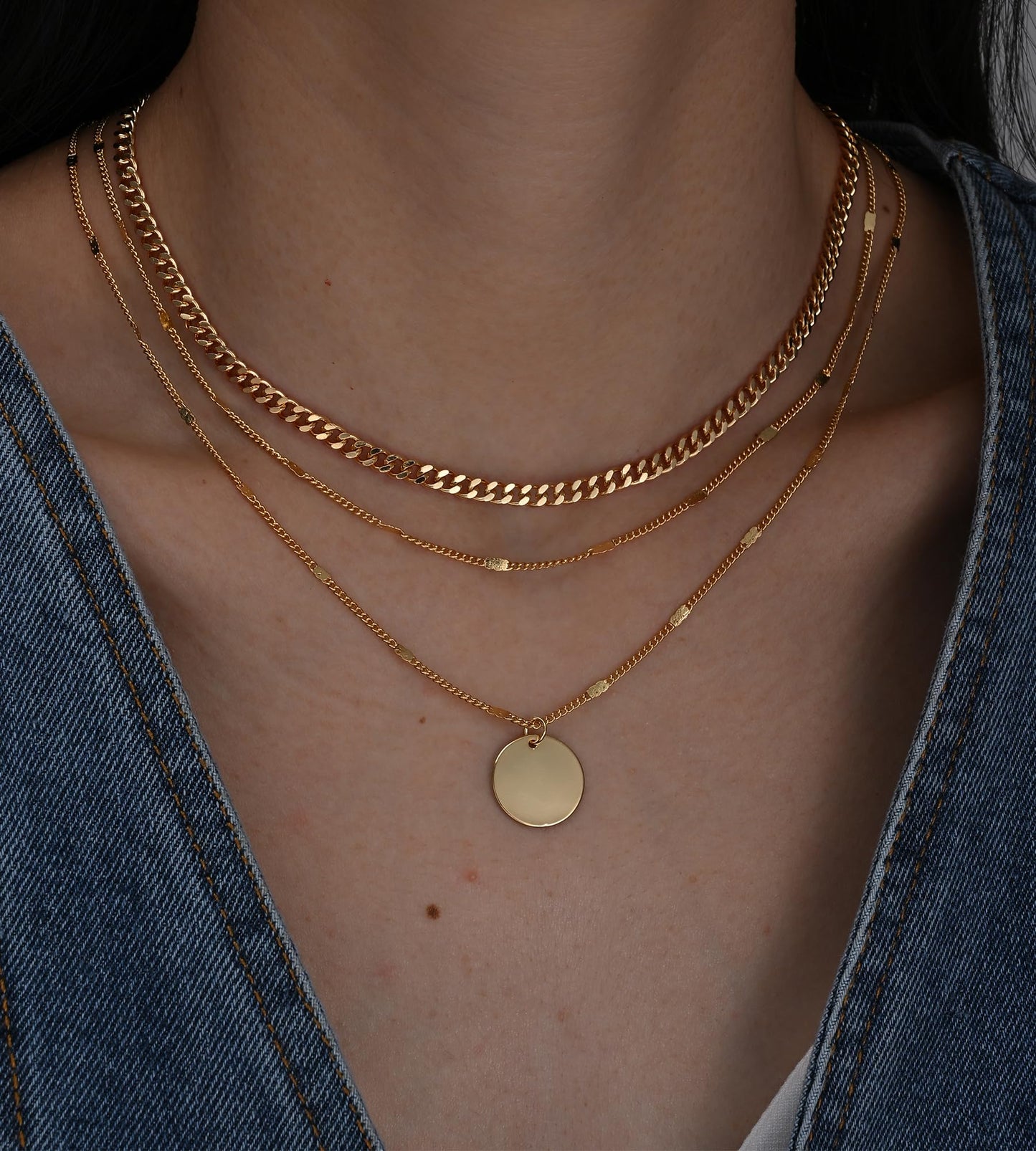 YEEZII Layered Gold Necklaces for Women Trendy, 3 Pcs 14K Gold Plated Choker Paperclip Box Chain Necklace, Stackable Women's Gold Pendant Necklaces Jewelry Set (Rose Gold-3 pcs)