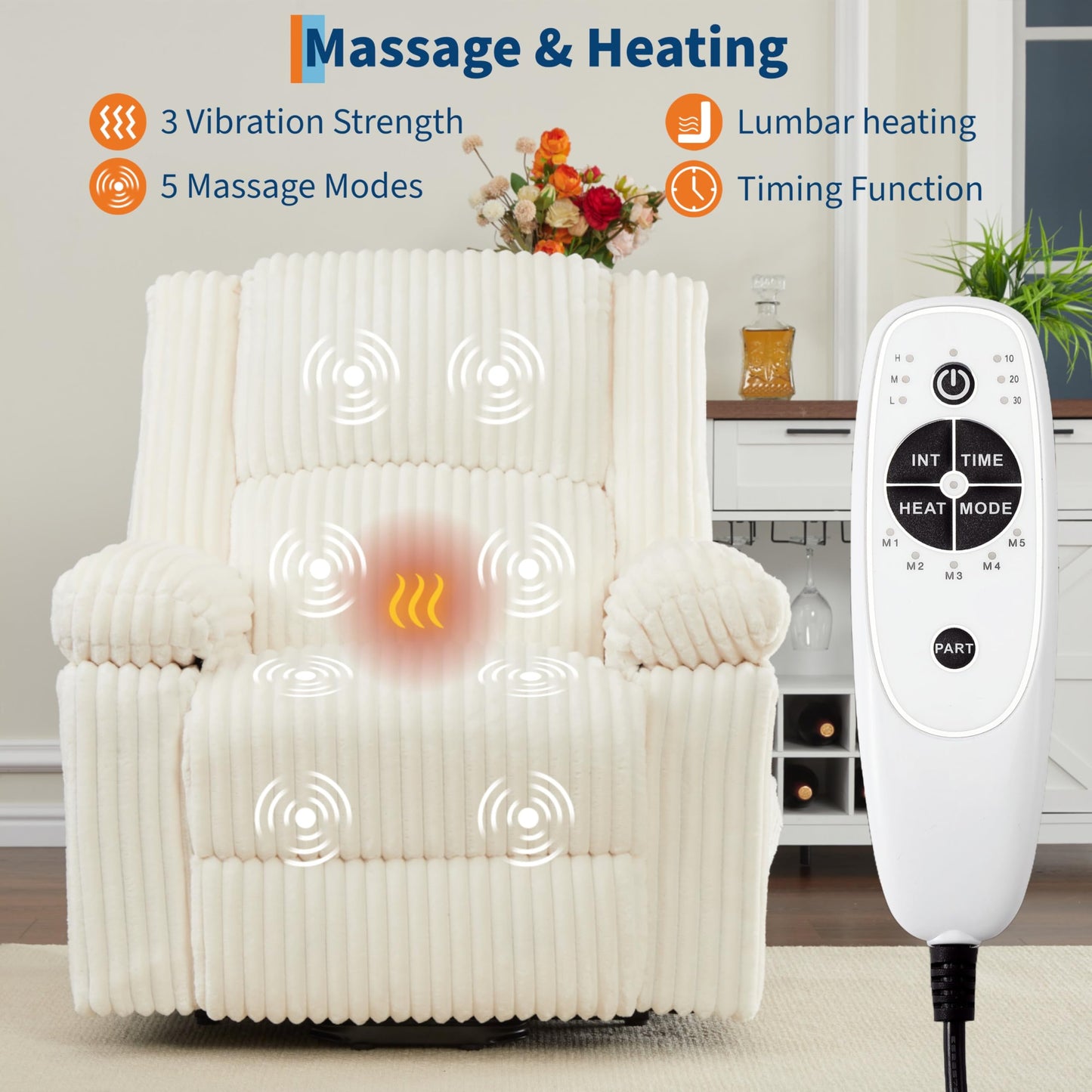 GarveeHome Power Lift Recliner Chair - Heat and Massage, Electric Lift Plush Recliner with Soft Padded Seat, Back Support & Armrests, Designed for The Elderly and People with Mobility impaired