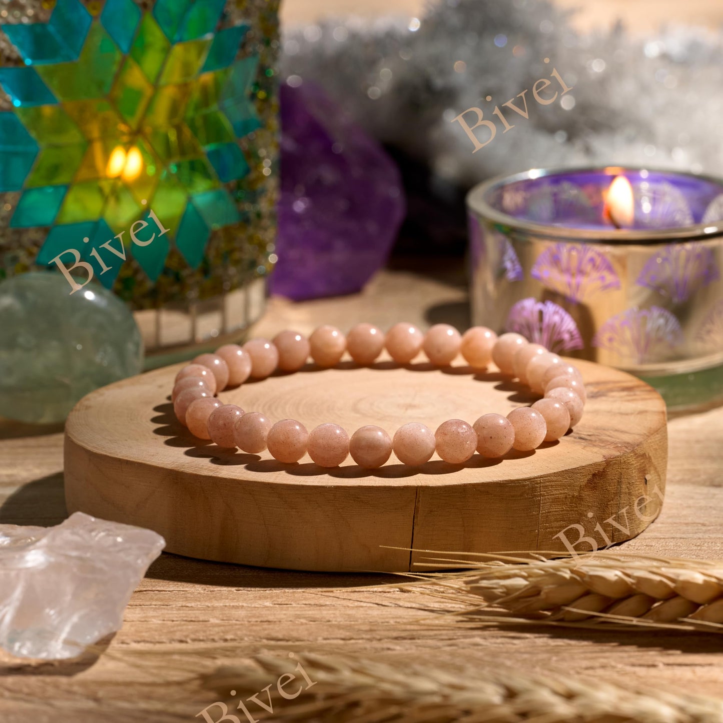 Bivei Sunstone - Joy & Vitality - 6mm Beaded Bracelets for Women Handmade Semi Precious Natural Stone Stretch Elastic Jewelry for Women Yoga Protection Gifts