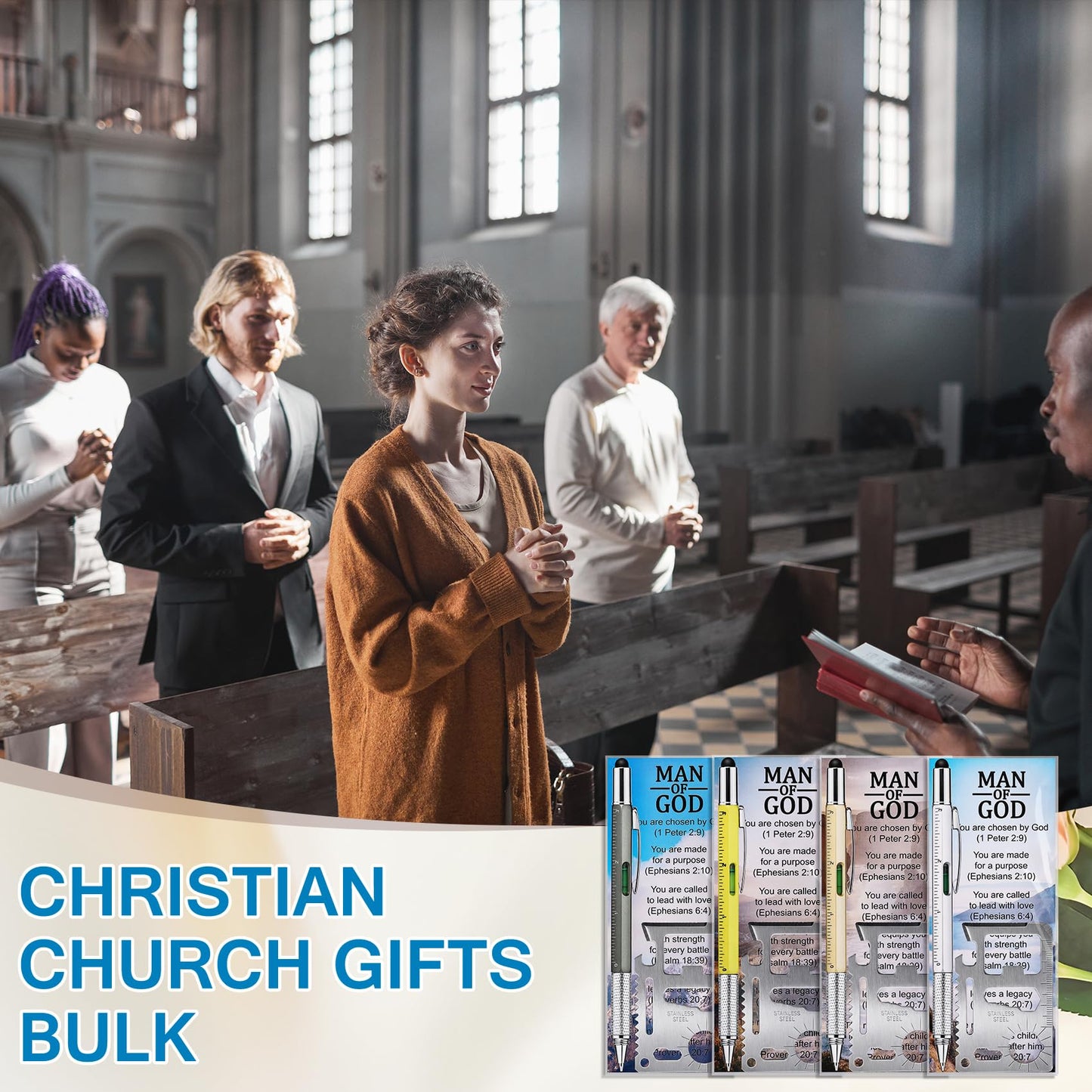 24 Sets 6 in 1 Multi Tool Pen Credit Card Tool Father Day Man of God Gift Christian Church Gifts for Men Bulk Bible Verse Bookmarks Screwdriver Pen Multi Tool Pens for Christian Father Coworker
