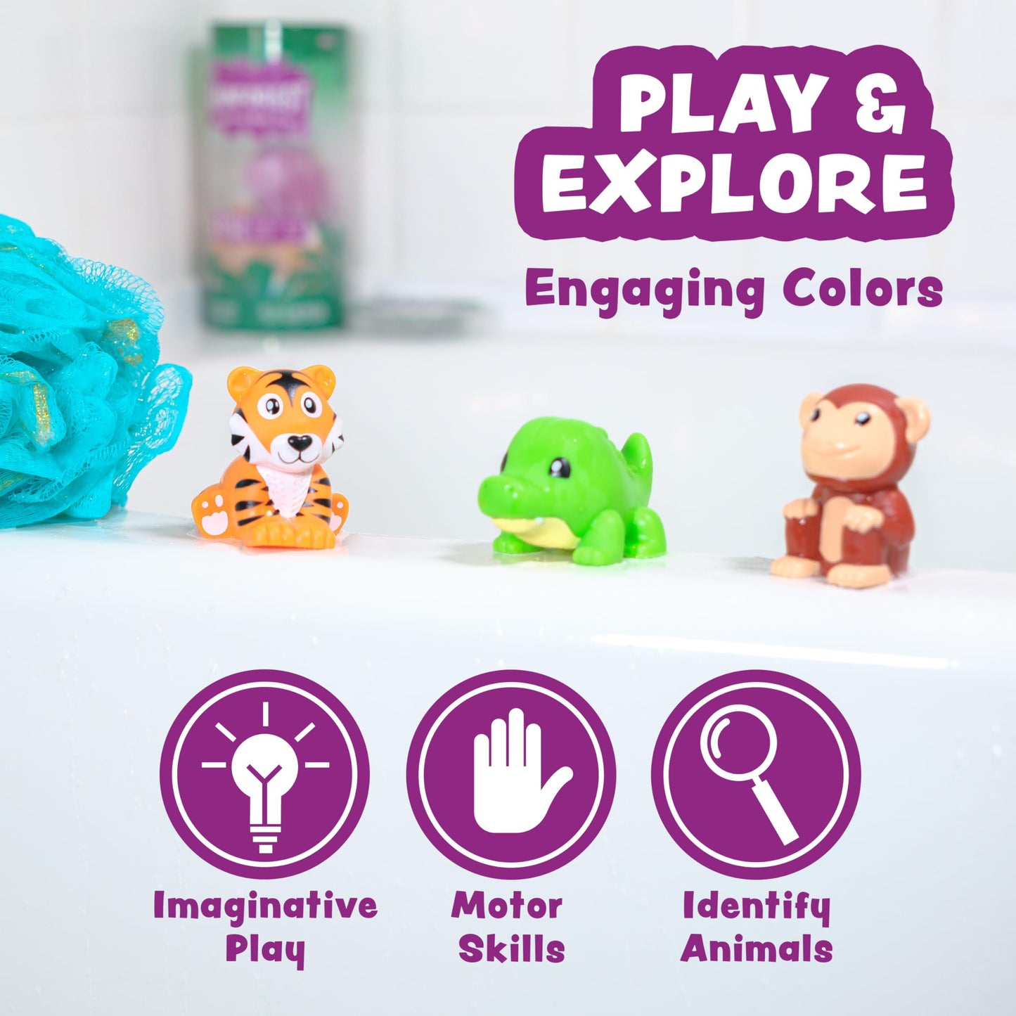 Tub Works® Rainforest™ Mold Free Bath Toys, 6 Pack | Sealed, No Hole Bath Toys Design Keeps Moisture Out | Soft, Squeezable & Float on Water | Easy-Grip Baby & Toddler Bath Toy | Great Baby Pool Toys