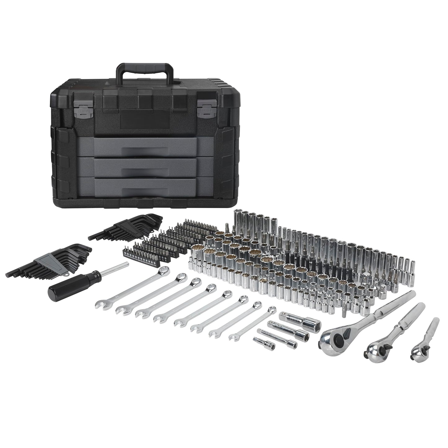 Amazon Basics 287-Piece Mechanic Tool Set with Sockets, Ratchets & Wrenches - 3-Drawer Case