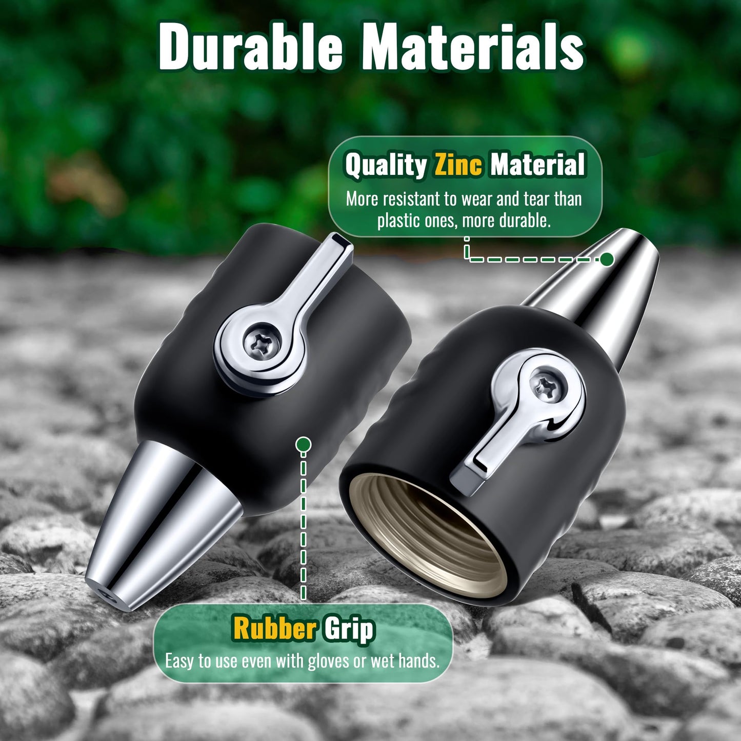 Feekoon Jet Nozzle with Shut Off, 3/4" GHT Sweeper Garden Hose End Zinc Nozzle with Shut Off Valve, Water Hose Sprayer Jet for Garden Watering, Car Washing and Sidewalk Sweeping(Black,2 Pack)