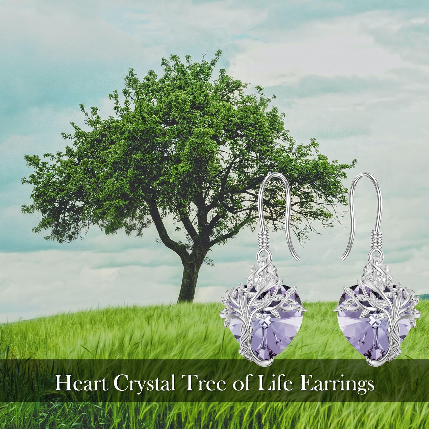 TOUPOP Heart Alexandrite Earrings Sterling Silver Tree of Life Earrings June Birthstone Jewelry Birthday Mothers Day Gifts for Women Mom Her