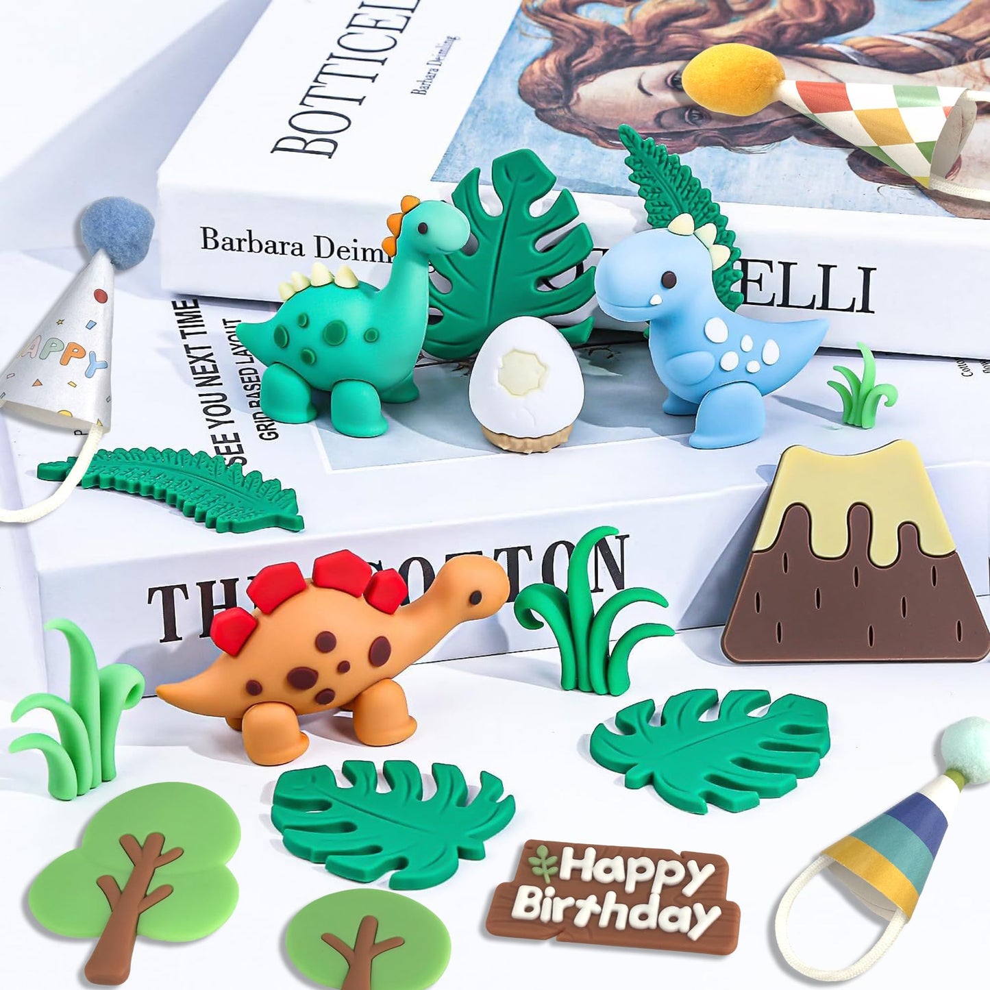 Simpfo-27 PCS Dinosaur Cake Topper, Birthday Decorations Set with Dinosaur Eggs, Jungle Leaves - Reusable Dinosaur Cake Decorations for Kids, Dino Theme Party Supplies for Boys Girls Toddler（Simpfo）