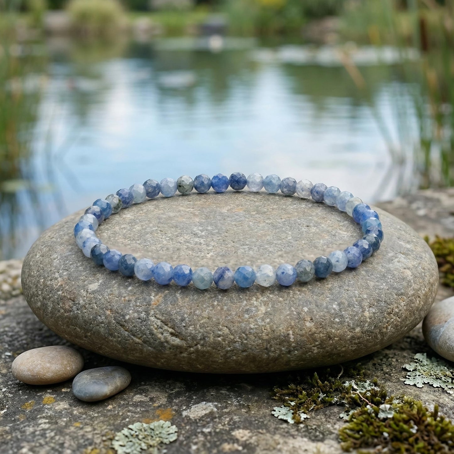 Angelstones Natural Blue Aventurine Gemstone Small Beaded Stretch Bracelet, 4mm Faceted Round Beads, Crystal Healing Bracelet for Women