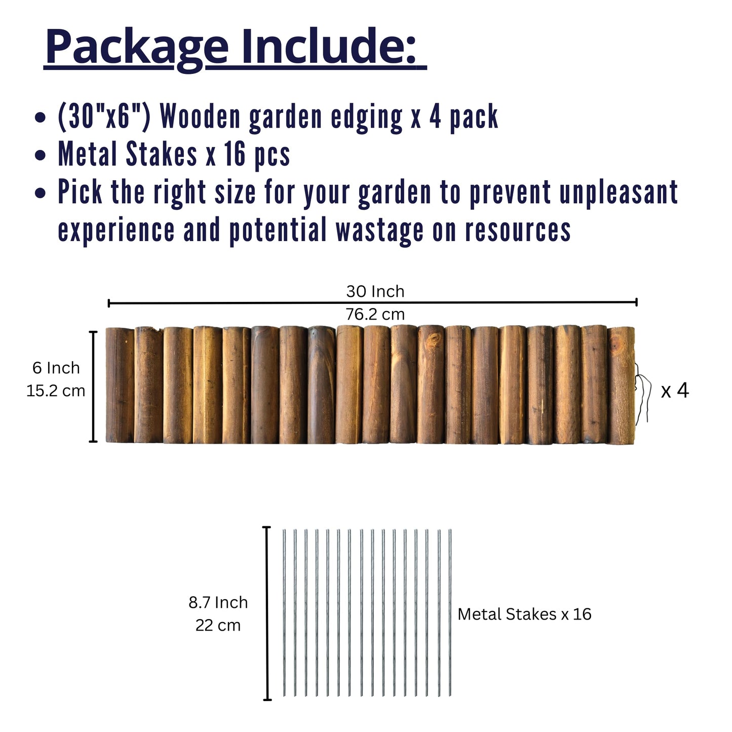 LaLaGreen Decorative Landscape Edging (30"x6", 4 Pack) Brown Wooden Fence Panels with Metal Stakes, Flowers Bed Landscape Fencing for Lawn Yard Patio Pathway Decor Tree Rings Garden Barries Outdoor