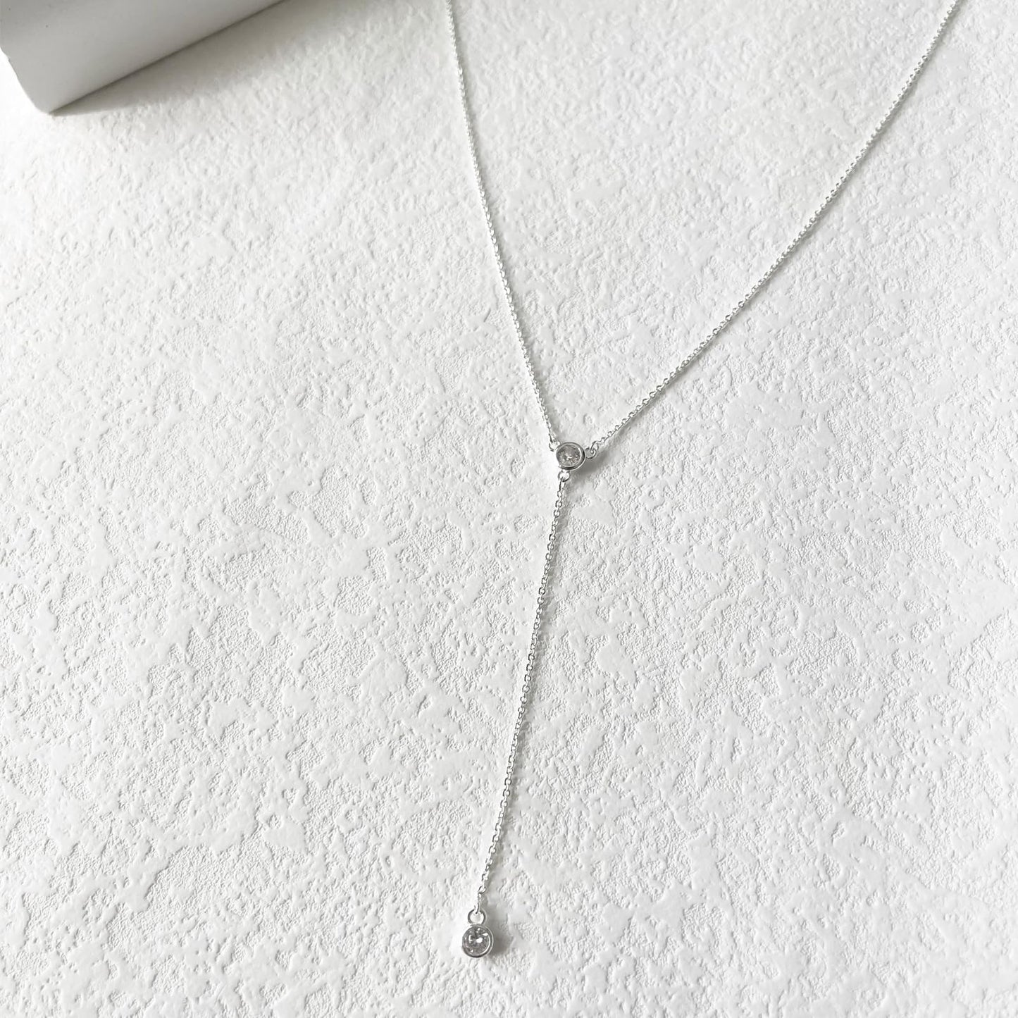 Luxval Lariat Silver Necklace for Women Silver Plated Dainty Long Y Necklaces CZ Pendant Drop Choker Necklace Trendy Simple Silver Jewelry for Women