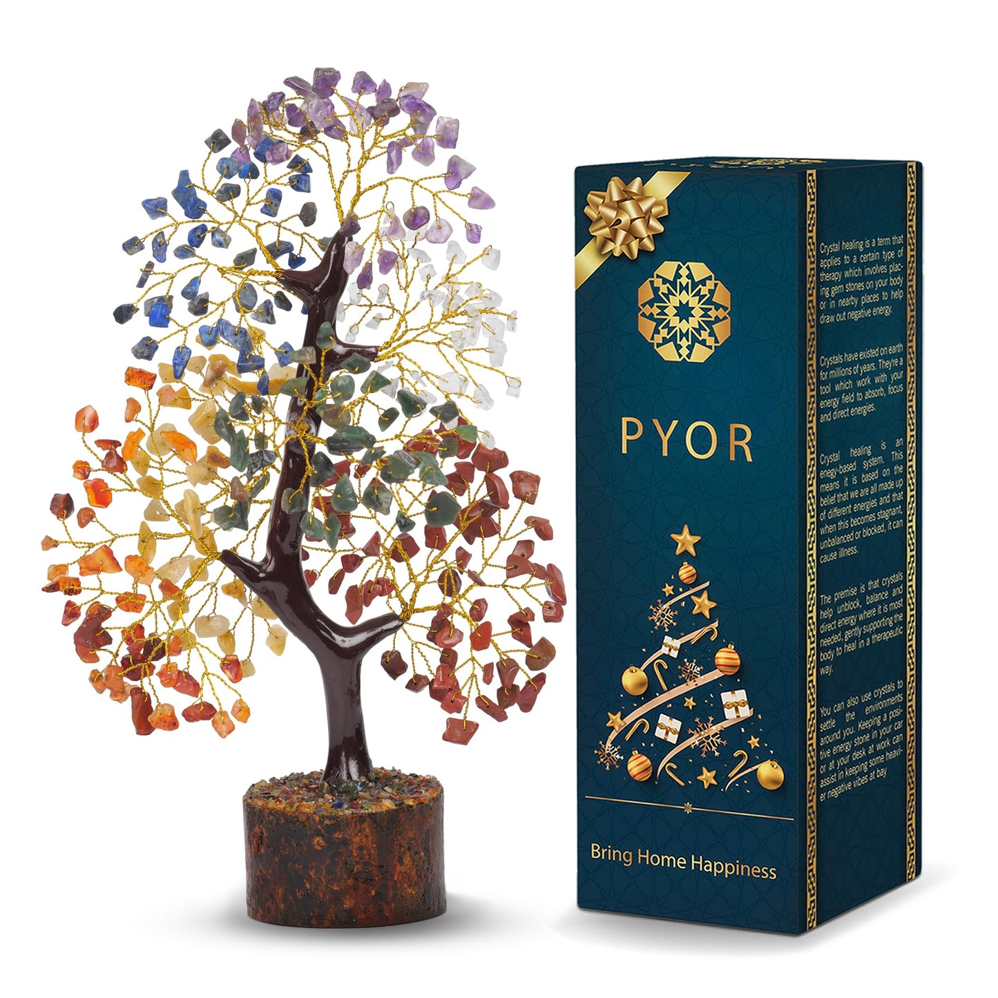 7 Chakra Tree Of Life Decor - Crystals, Birthday Gifts For Women - House Warming Gifts New Home - Bonsai Tree Home Decor - Meditation Accessories - Good Luck Office Decor - 300 Beads Chakra Stones