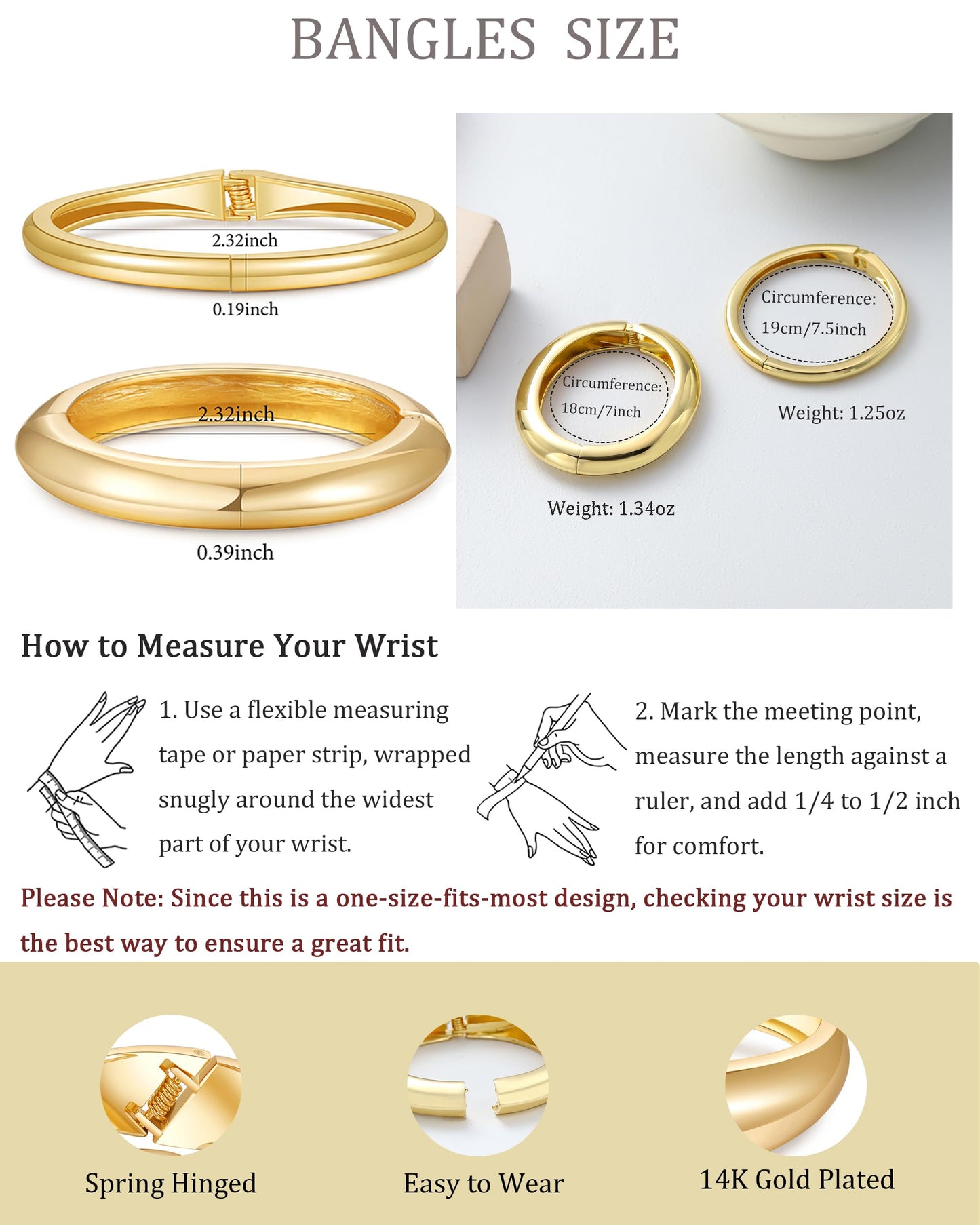 AYWFCBF 2pcs Gold Bangle Bracelets for Women, Trendy Hinged Cuff Open Wide Chunky Gold Bracelet Stack Arm Cuff Jewelry for Women