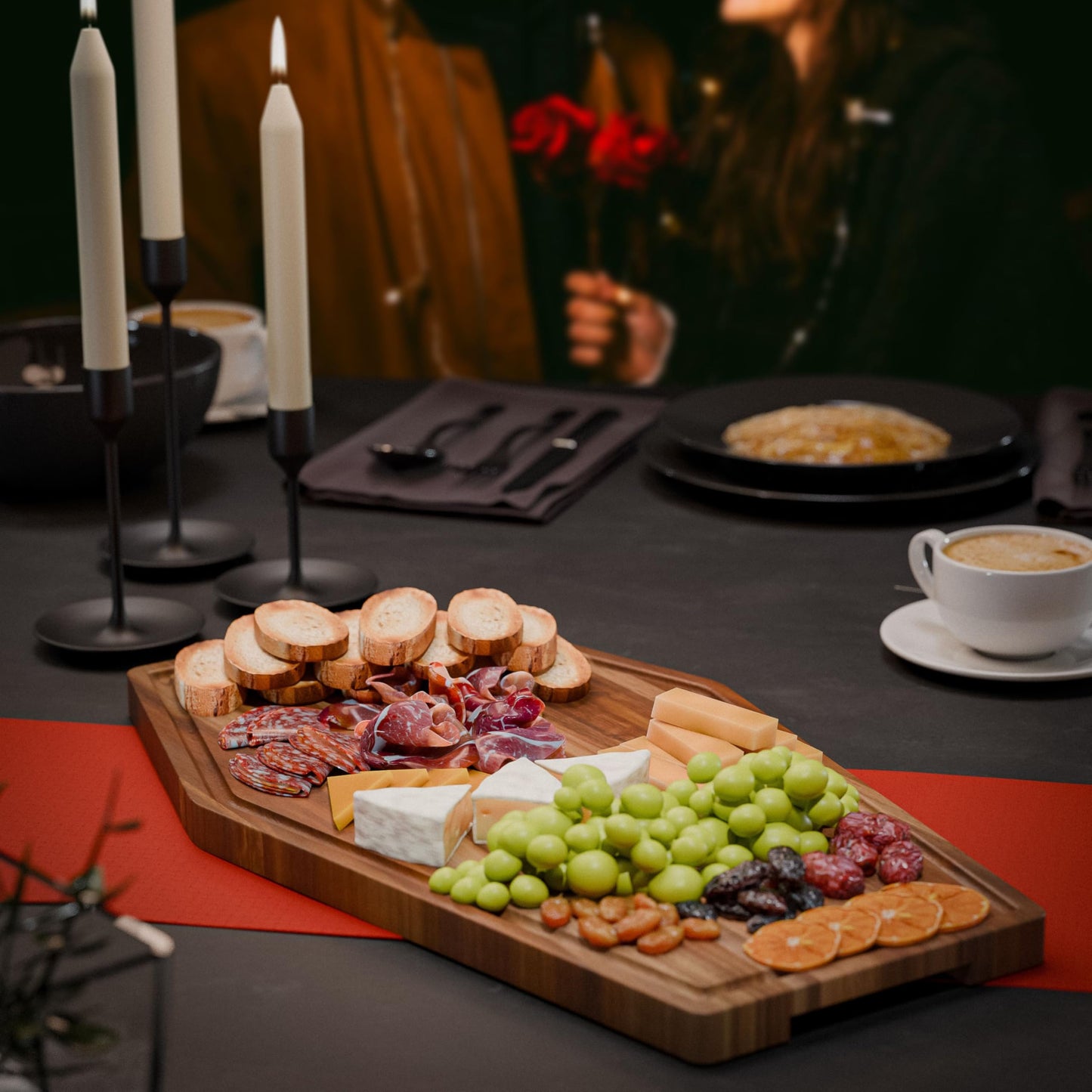 Large Coffin Charcuterie Board - Gothic Acacia Wood Coffin Shaped Cutting Board 17x10.5inch, Halloween Wooden Serving Tray, Goth Platter, Spooky Decor Gifts