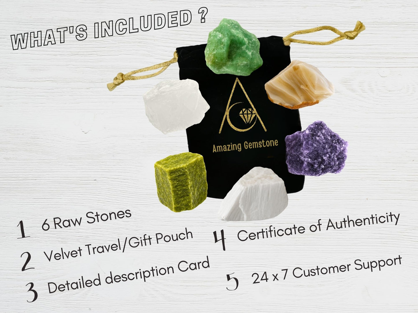 Amazing Gemstone Crystals for Emotional Trauma Manifestation, Set of 6 Lepidolite, Green Aventurine, Scolecite, Vesuvianite, Lace Agate and Clear Quartz Healing Crystals and Stones