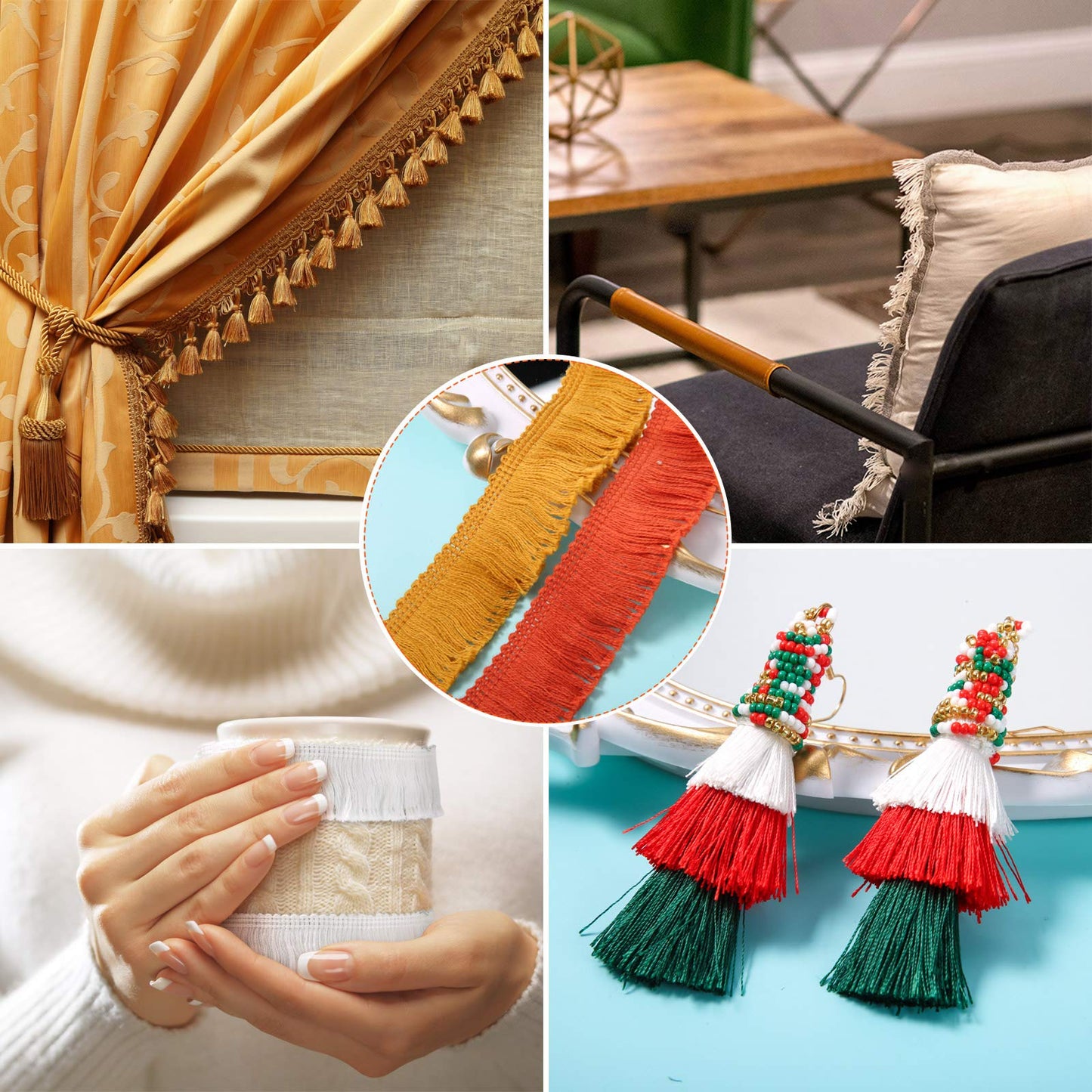 Syhood 10 Rolls 30 Yards 25 mm Wide Fringe Tassel Trim, Lace Ribbon Fringe Trim Lace for Sewing Crafts Clothing, Curtains(Colorful)