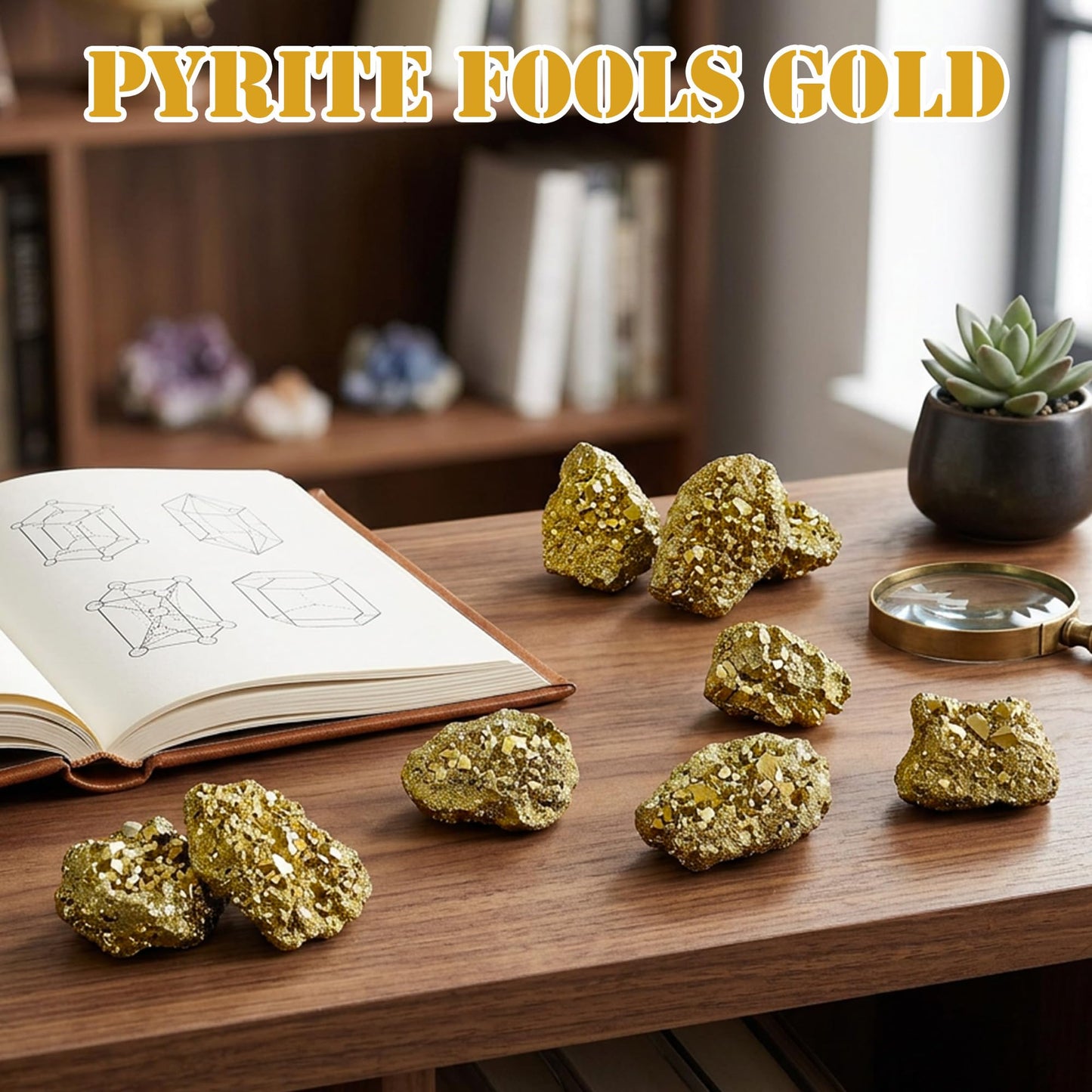 Wowagoga 8 Pcs 15-25mm Natural Pyrite Stone Raw Pyrite Crystal Fools Gold for Cabbing Tumbling Reiki Healing (Gold)