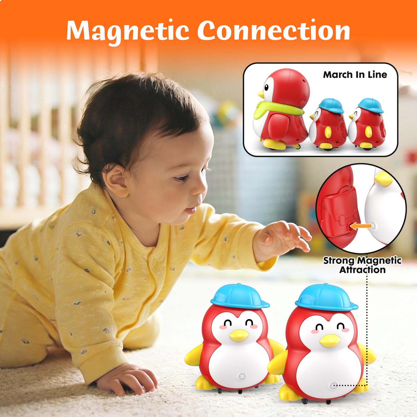 Baby Toys 6-12 Months, Musical Red Penguins Crawling Infant Toys, Early Learning Toy for Tummy Time with Light & Sound, Birthday Gifts for Babies Newborn Boys Girls 6 7 8 9 10 11 Months 1 Year Old
