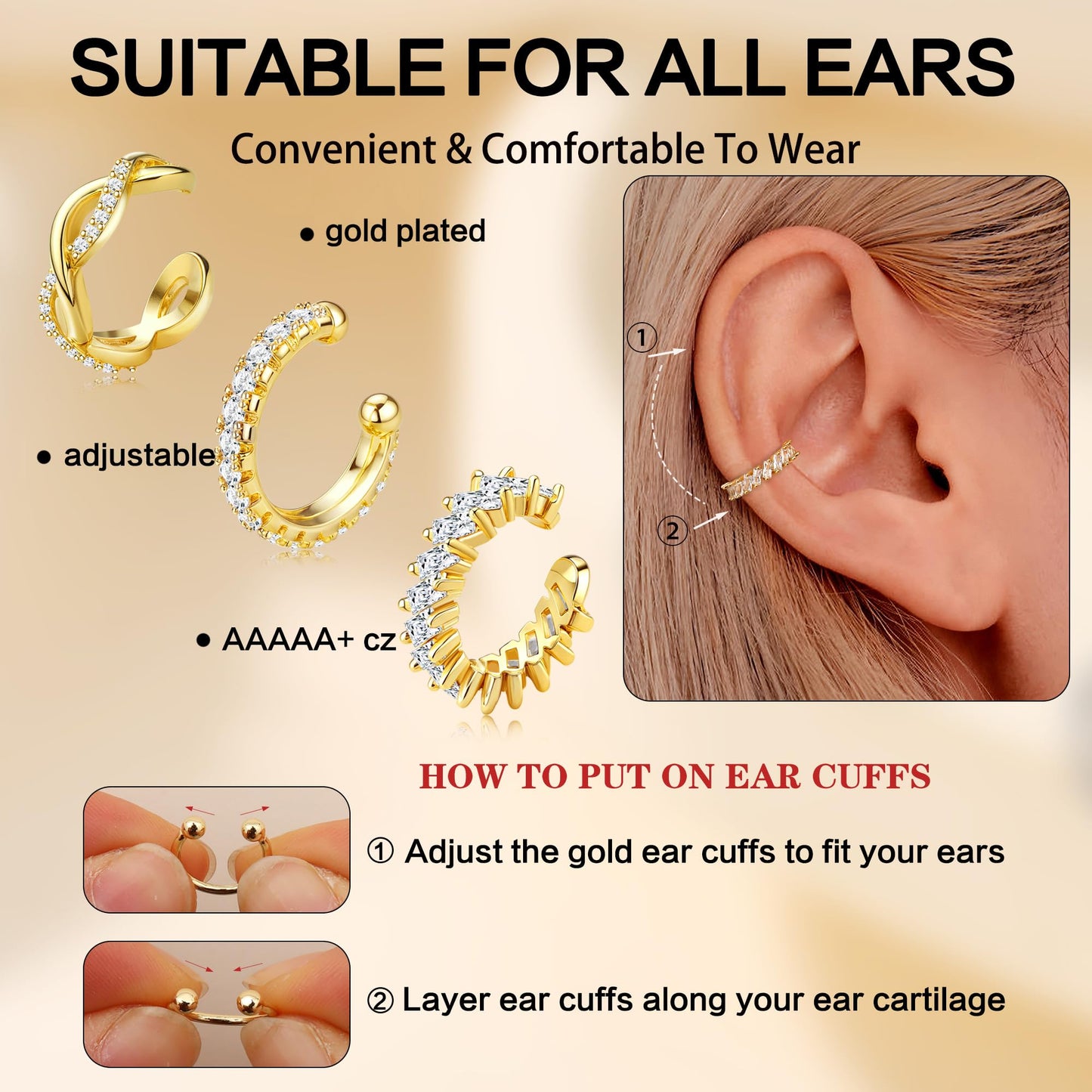 Dochais Ear Cuffs Non-Piercing Earrings for Women Cute Small Clip-On Cartilage Earring 14k Gold Plated Dainty Fake Piercings Earings Gold Style1