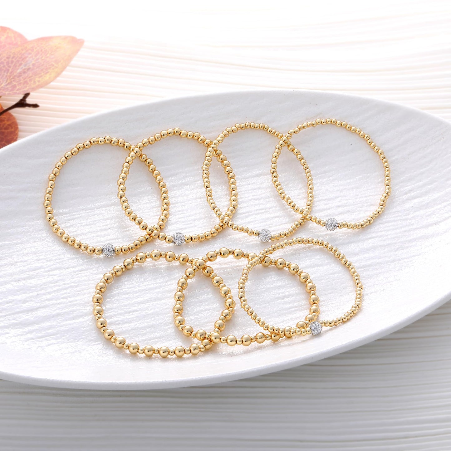 Sajidos Gold Plated Beaded Bracelets for Women Trendy, 14K Gold Plated Stack Cross Pearl Gold Plated Bead Stretch Bracelets Set Elastic Hypoallergenic Bracelets Jewelry Gifts (style20-2)