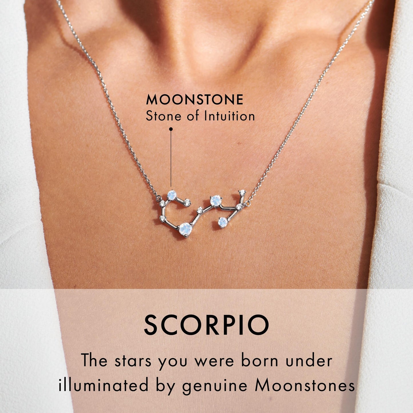 Moon Magic Moonstone Necklace - Scorpio Zodiac Constellation / 925 Sterling Silver - 18k Rose Gold - Yellow Gold Rainbow Moonstone Necklaces for Women/Authentic Rainbow Crystal Jewelry