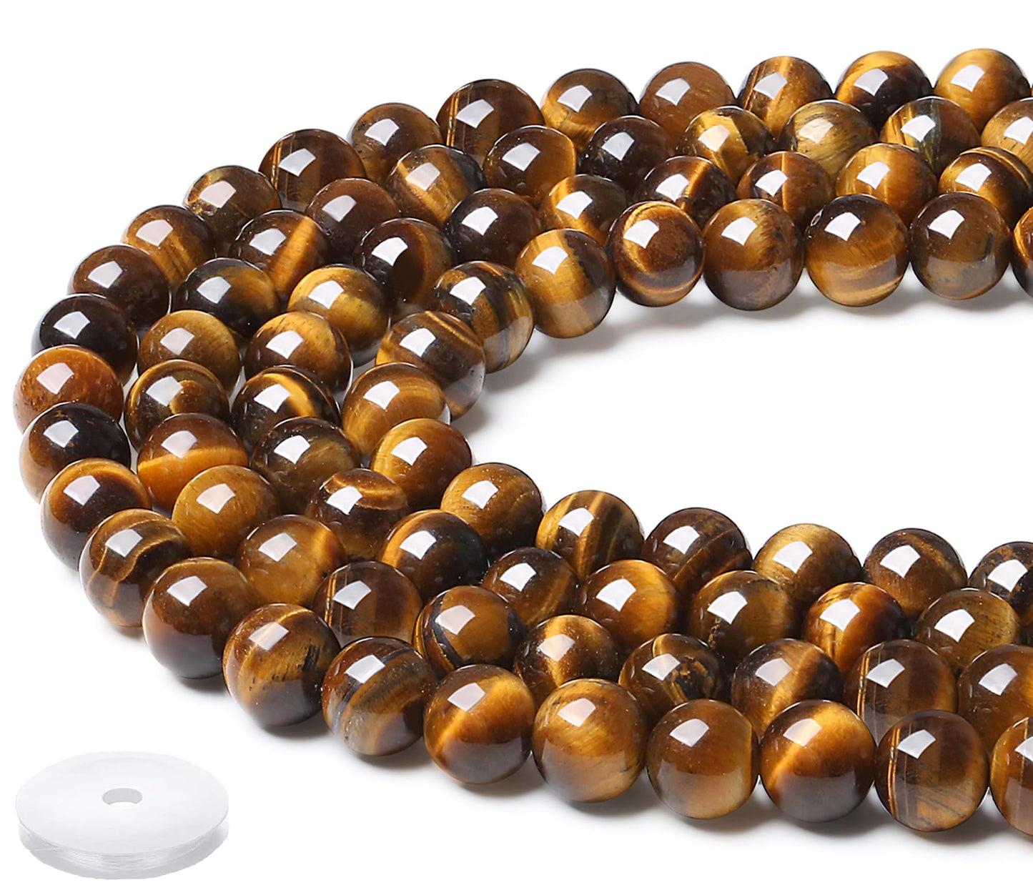 NUKAYAI Natural Yellow Tigers Eye Beads 100Pcs 8mm Crystal Beads Loose DIY Round Stone Bead for Bracelet Necklace Earrings Making