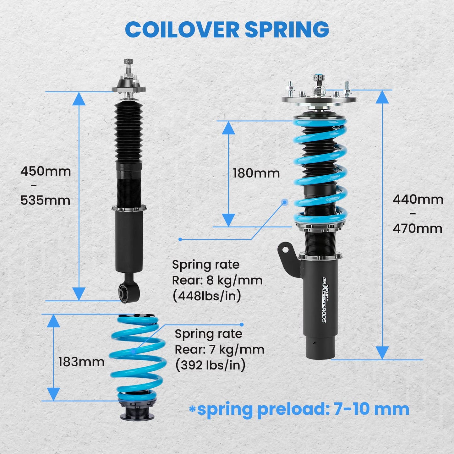 maXpeedingrods Coilover for BMW E46 1998-2007, 24 Levels Damper Adjustable Coilovers Suspension Kit, Height Adjustable Shock Absorber Struts, Lowering Kit T6 Upgraded Coilovers, Blue