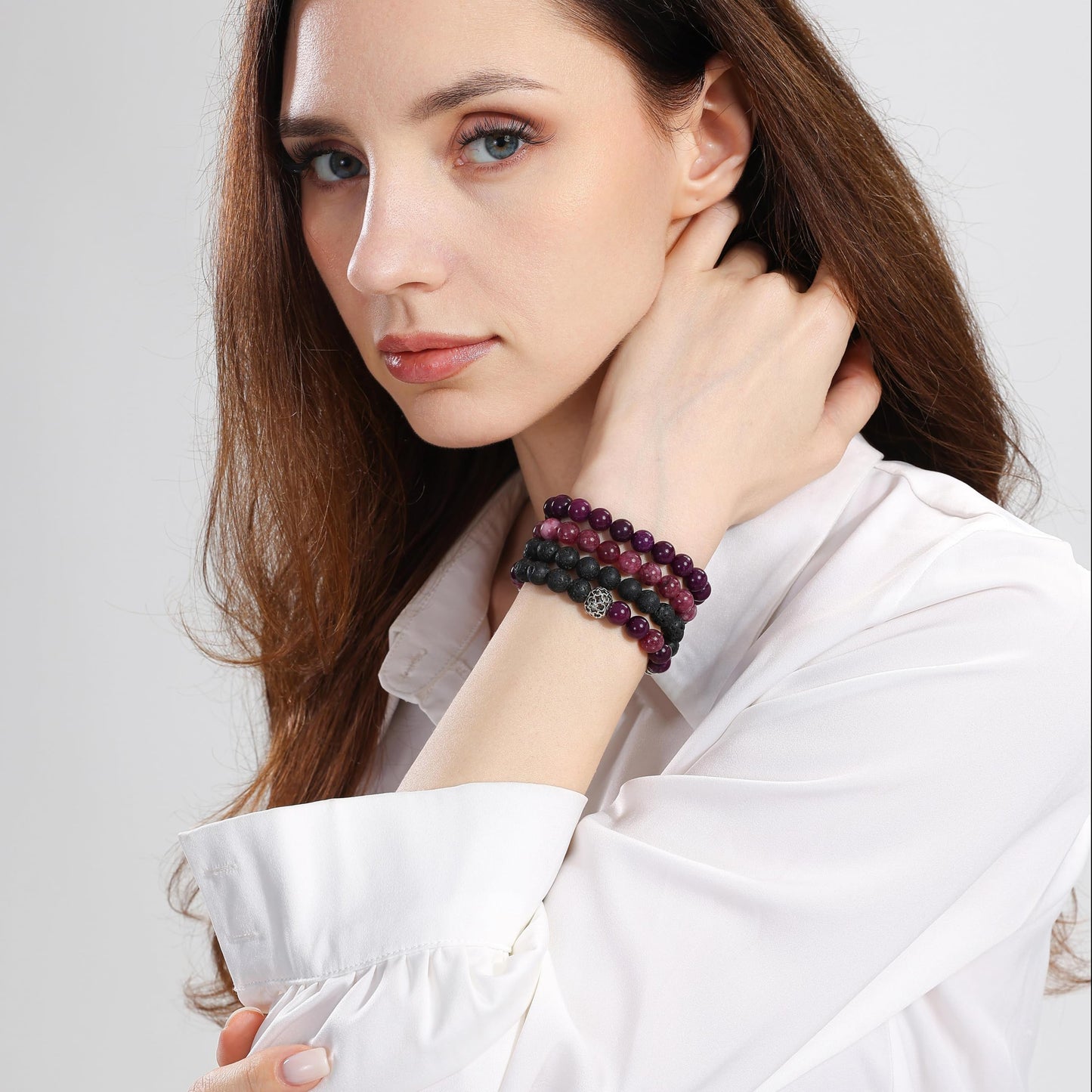 Fengling 4 PCS Beaded Crystal Bracelet for Women 8mm Natural Gemstones Handmade Bracelet Healing Stretch Bracelets Crystal Jewelry for Women Gifts