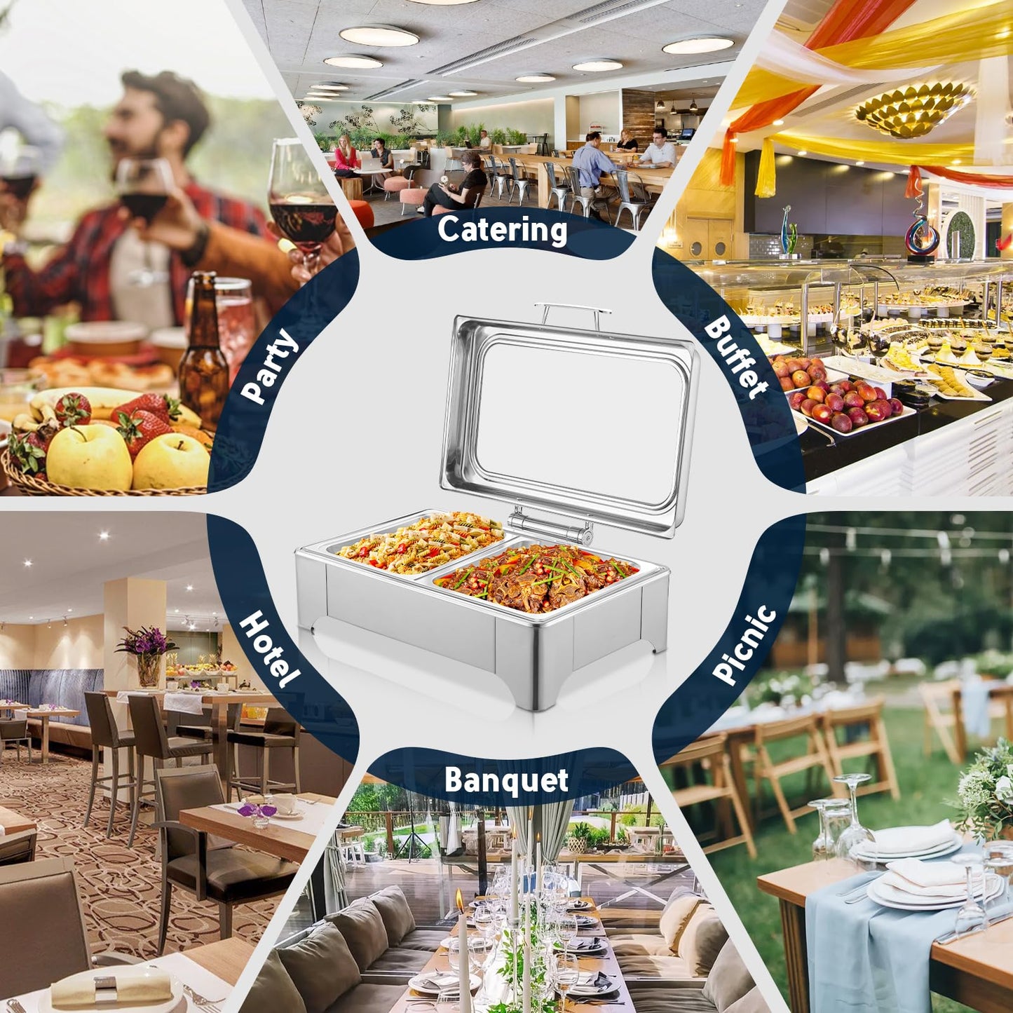 THXSUN Electric Chafing Dish Set, Dual 4.5QT Electric Buffet Server, Half Size Roll Top Stainless Steel Food Warmers with Temperature Control for Catering & Events