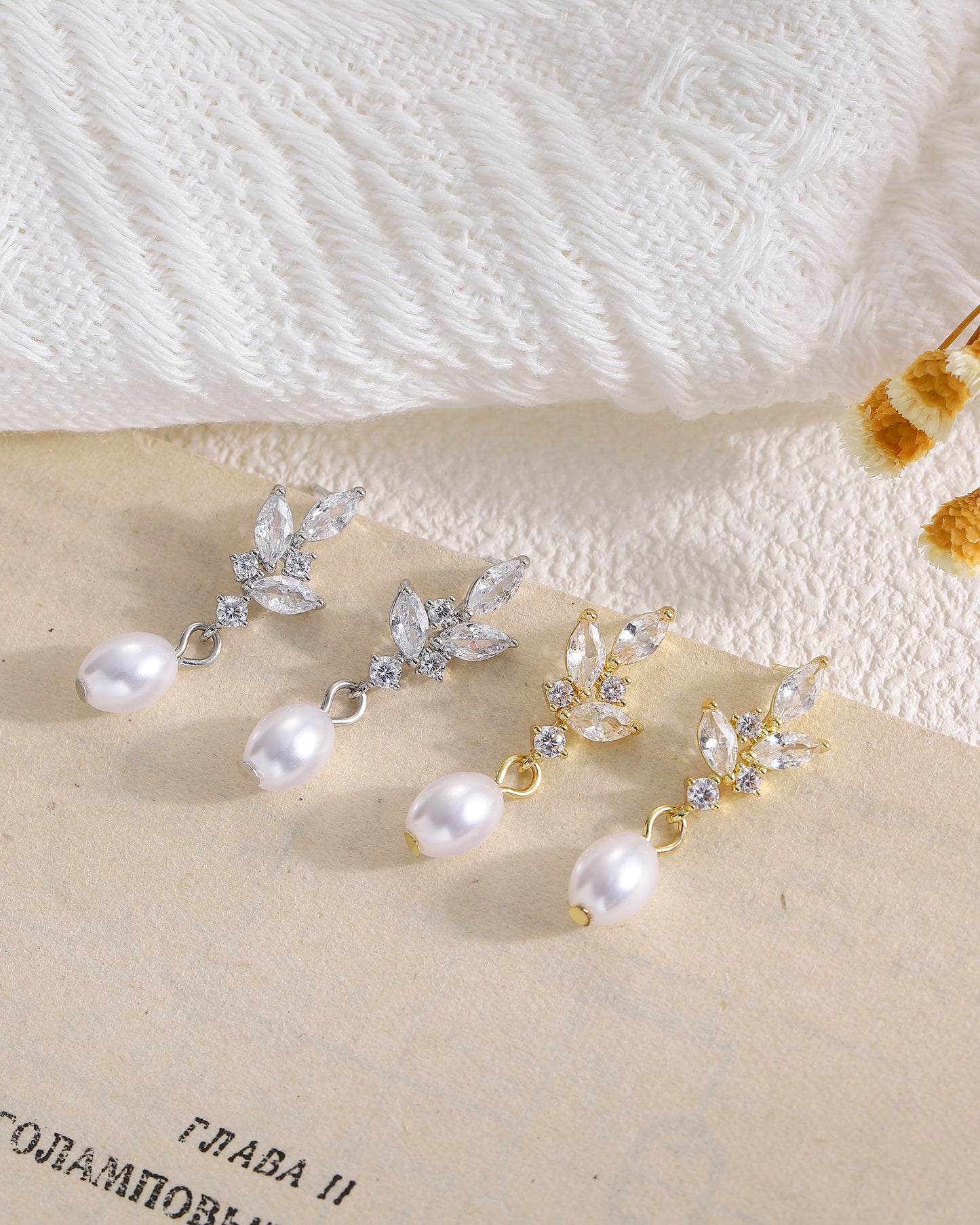 Pearl Earrings for Women, Trendy Silver Pearl Diamond Earrings Bridal Shower Gifts Wedding jewelry for Women