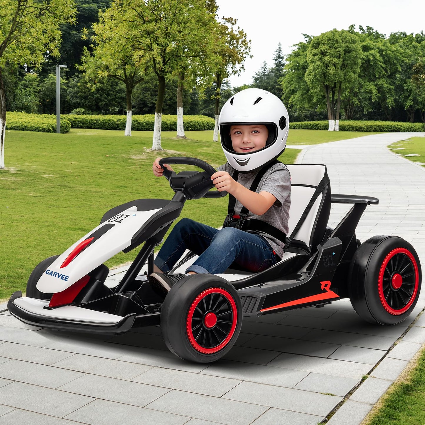 Electric Drift Go Kart for Kids, 200W Dual Motor & 7AH Battery, 8.1MPH Max Speed, 2 Seater Ride on Car with Dual Motor, 360° Drift & Speed Adjust, Kids Electric Vehicle 4 Wheeler, White