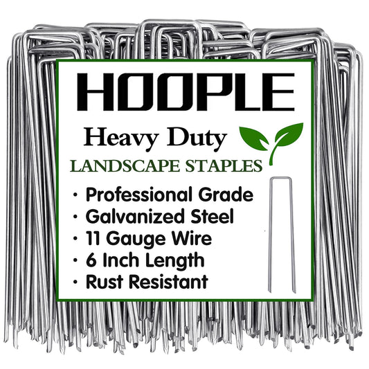 HOOPLE 100 Pack 6 Inch 11 Gauge Heavy Duty Galvanized Landscape Staples, Garden Stakes & Sod Pins for Securing Weed Barrier Fabric, Landscape Fabric, Hoses, Netting & Outdoor Decorations