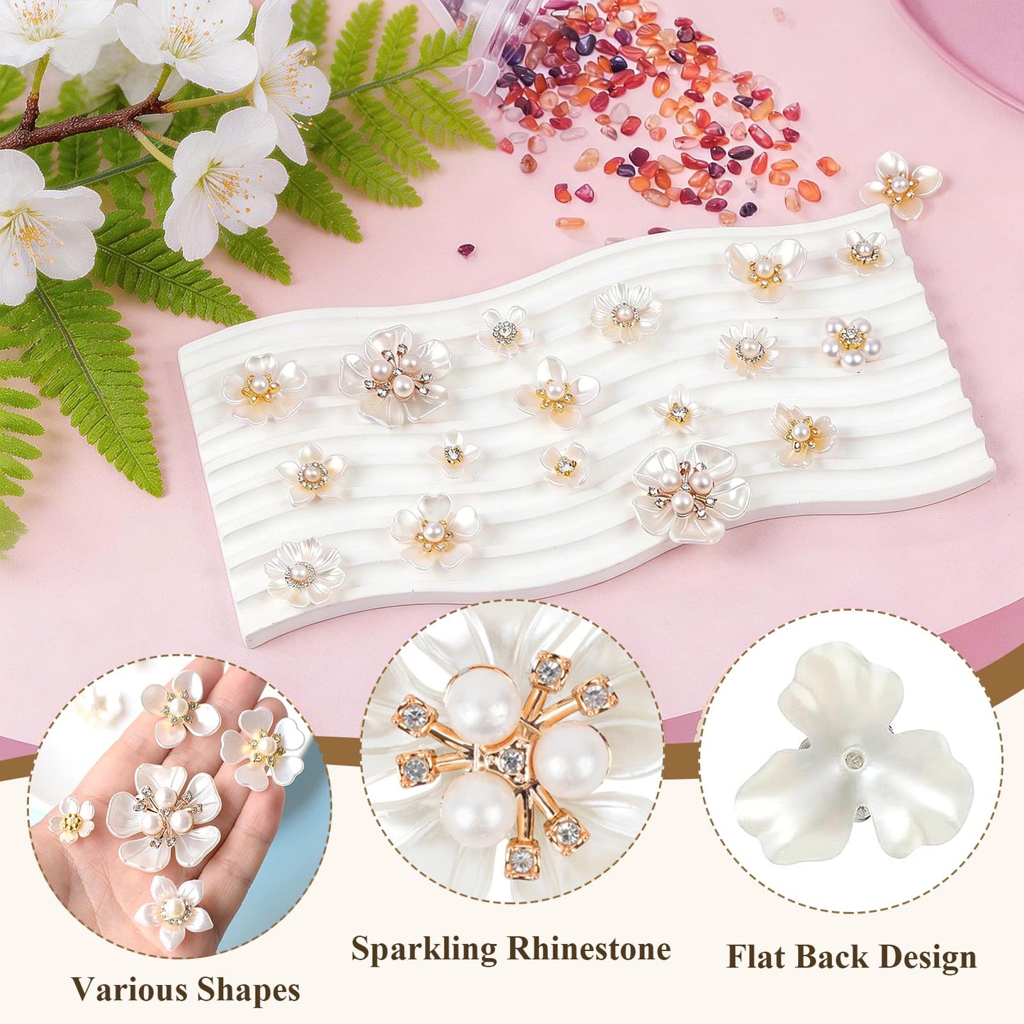 Lainballow 150 Pcs Pearl Rhinestone Buttons, Faux Pearl Embellishments Buttons, Flat Back Flower Button for Crafts, Pearl Brooch Floral Charms for Jewelry Making Wedding Hair Bouquet DIY Craft Clothes