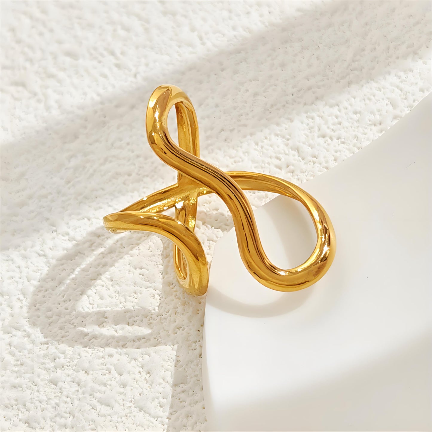 AIETUE Chunky Rings For Women, Gold Silver Thumb Ring Asymmetrical Wavy Curve Ring Adjustable Non Tarnish Dainty Stainless Steel New Year Anniversary Birthday Jewelry Gift (Gold)