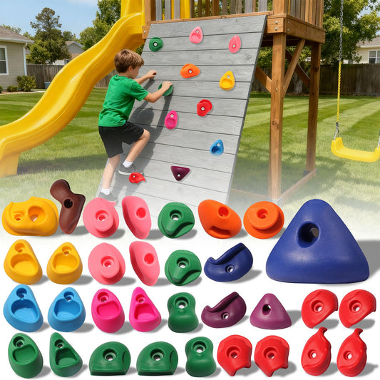 NEATATOU 32 PCS Rock Climbing Holds for Kids,Rock Climbing Wall Grips Climbing Rocks Wall Kit for Indoor and Outdoor Playground Play Set with Hardware （Style A）