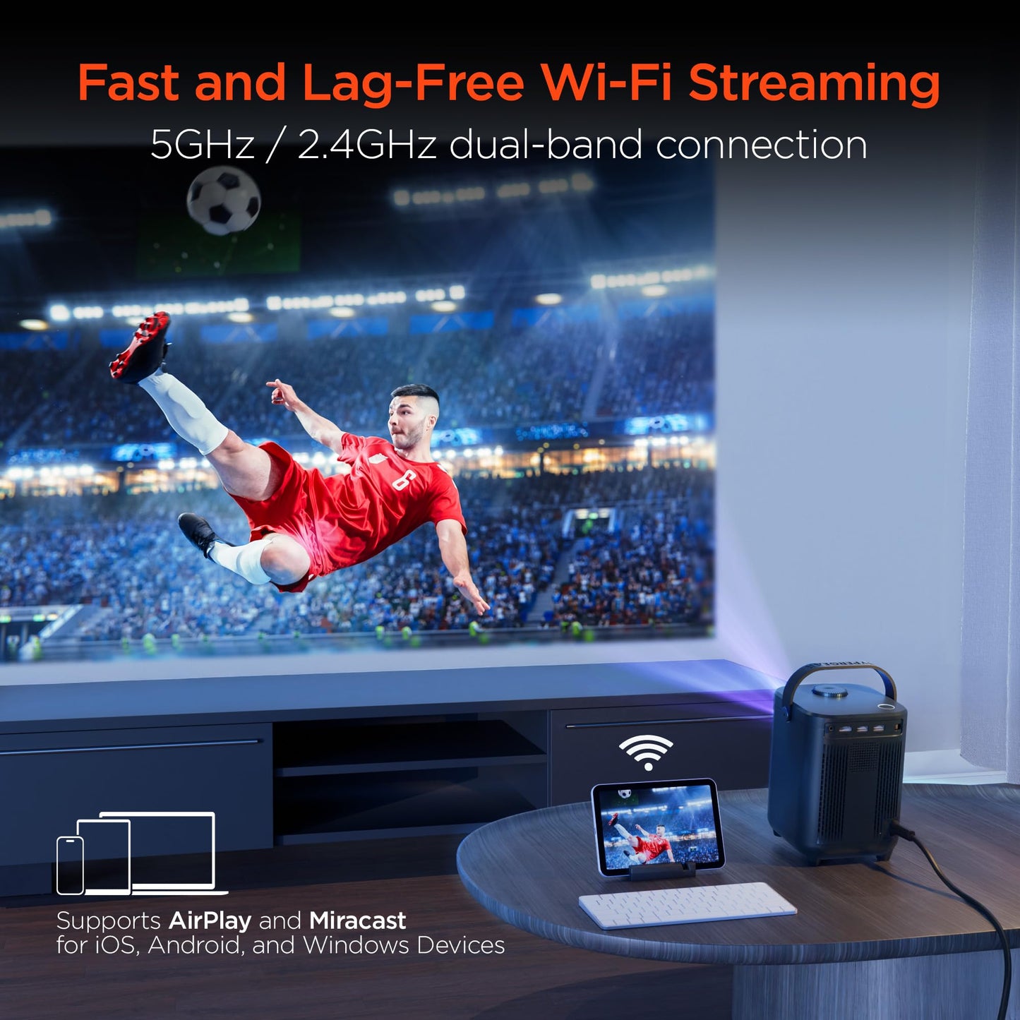 HyperGear Mini Portable Projector with Wifi & Bluetooth, 5W Speaker, 30-200 Inch Picture, Movies, Games & Streaming, 1280 x 720p HD Resolution Brightness of 160 ANSI Lumens