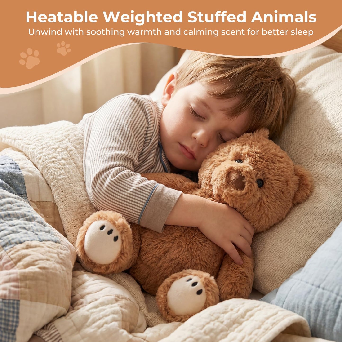 LURKOMEMO Teddy Bear Microwavable Weighted Stuffed Animals for Kids,Heating Pads Plush Bear for Period Cramps, Lavender Scented Hot&Cold Use Comforts Stress&Pain, Cozy Toy Gifts for Gils Boys Adults
