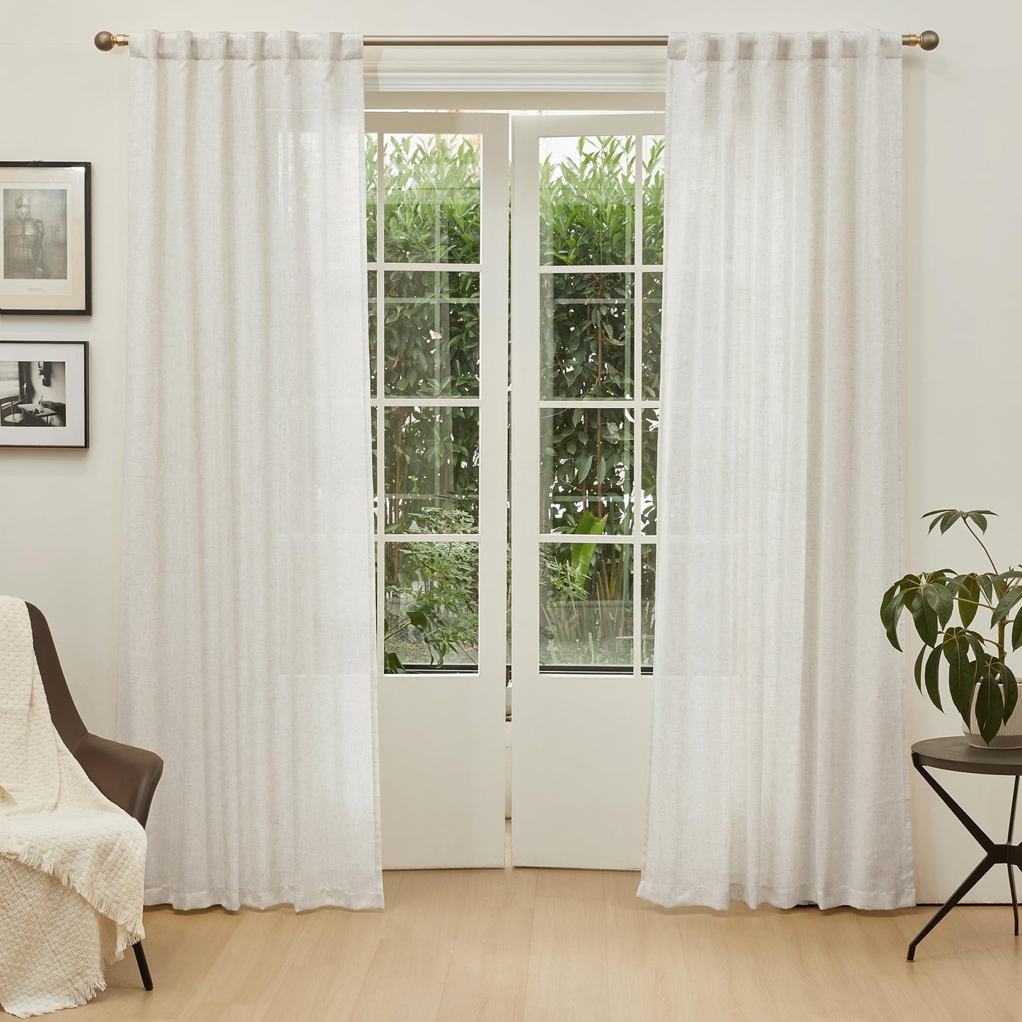 MYSKY HOME Linen Curtains for Living Room, Natural Semi Sheer Curtains & Drapes 84 inches Length 2 Panels Set Farmhouse Country Boho Style Back Tab Draperies for Sliding Glass Door, 50" Wide, Linen
