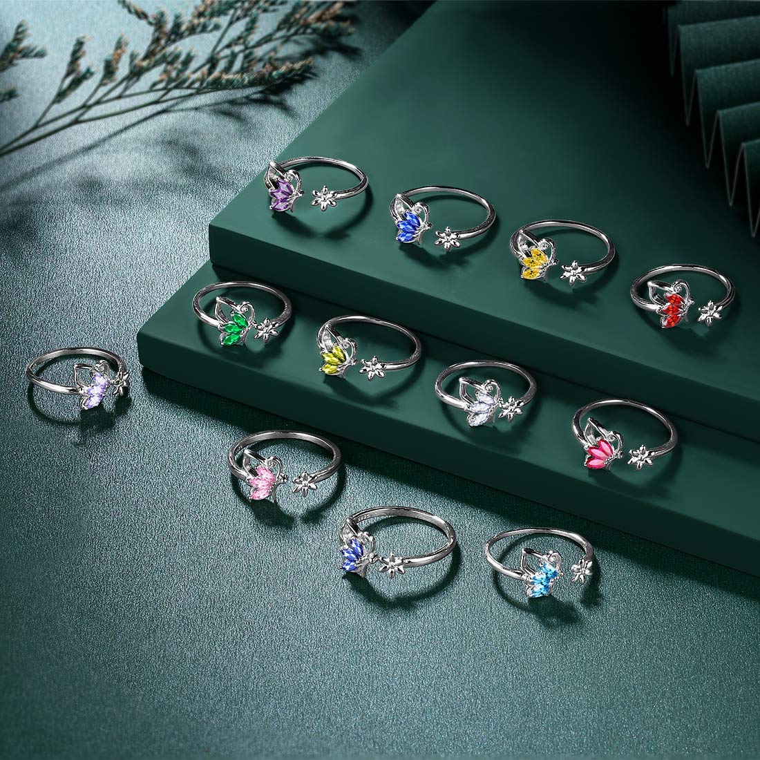 Hipunk Butterfly Red Jewelry Sets Birthstone Women 925 Sterling Silver January-Garnet Birth Stone Animal Butterflies Jewelry Sets/Earring/Ring Set Crystal Birthday Jewelry SS0002J