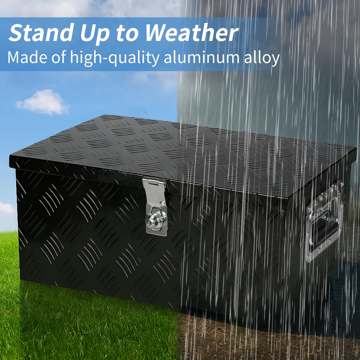 MOTORHOT 50 inch Aluminum Truck Tool Box, Pickup RV Toolbox for Truck, Waterproof Trailer Toolboxes, Storage Chest with Side Handle and Lock Keys, Silver